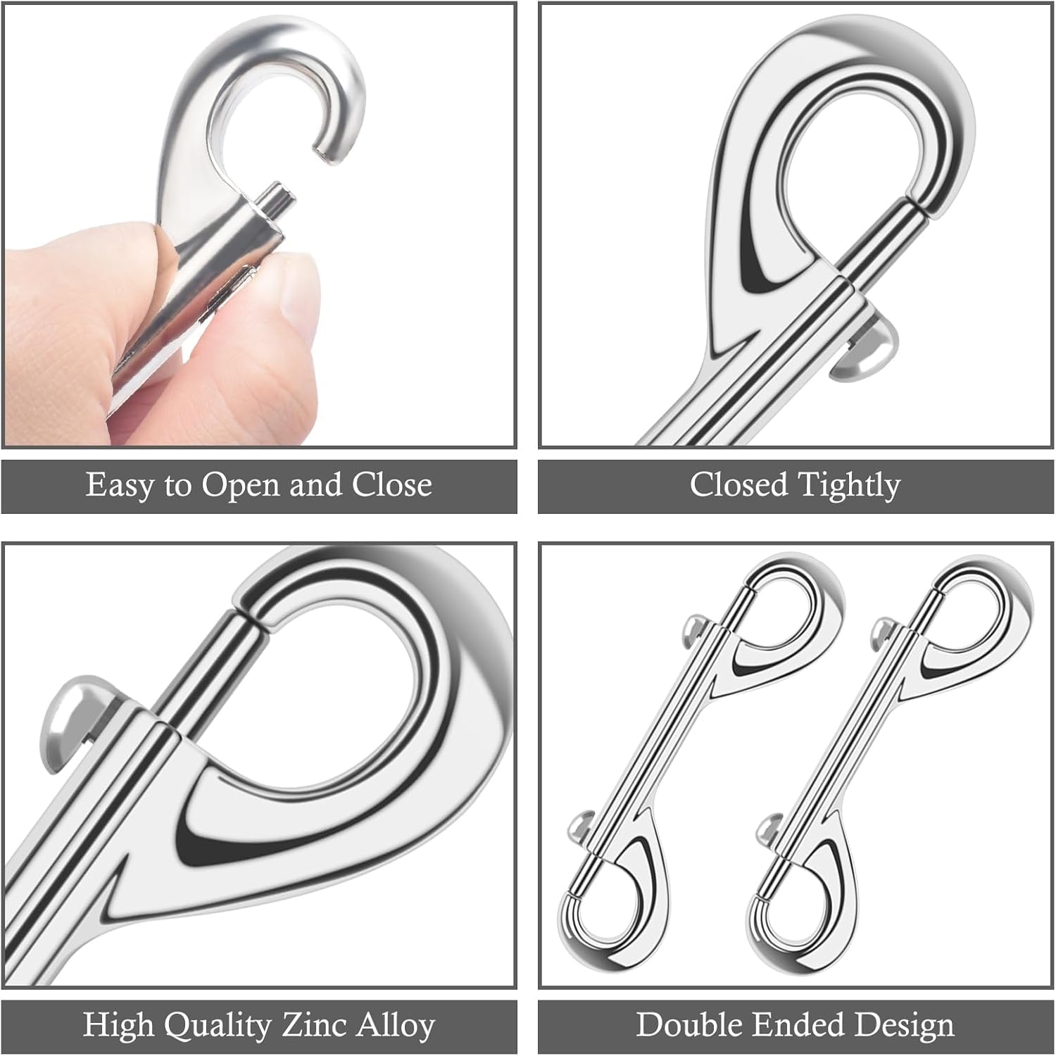 ERKOON Doppelendige Karabinerhaken, 8,9 cm, 50 kg Tragkraft, Zinklegierung, doppelseitige Clips, robuster Karabinerverschluss für Hundeleinen, Wassereimer, Pferdefutter, Hängematten