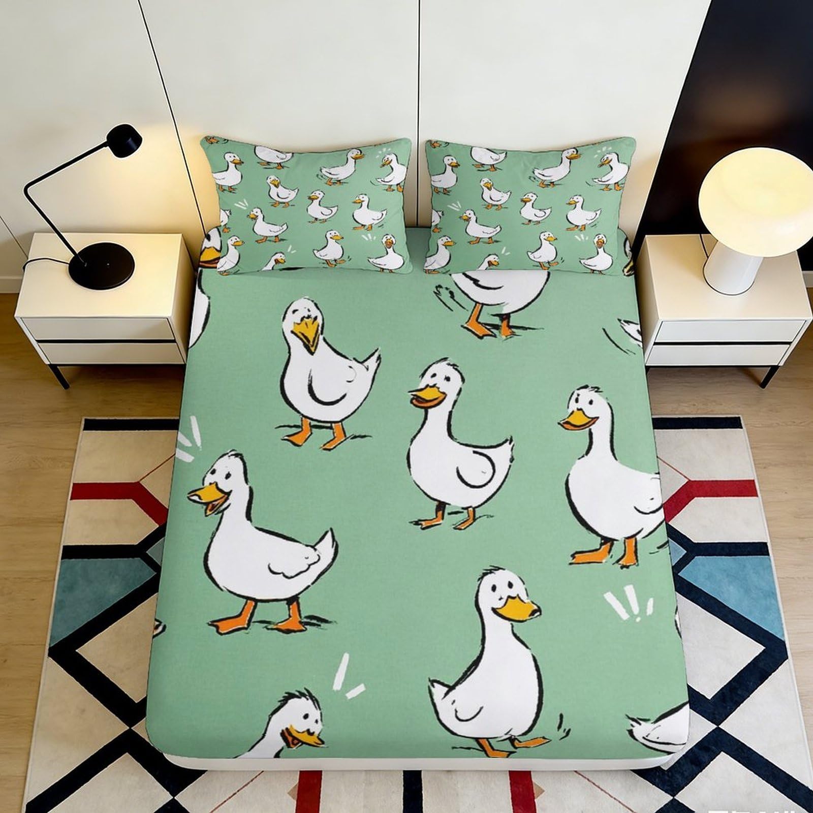 Pnayamiorkfel Style-3 3D Printed Cartoon Duck Fitted Sheet Microfiber Soft Green Animal Bed Cover For Bedroom Dorm Mattress Protection Decor 90X200x25cm