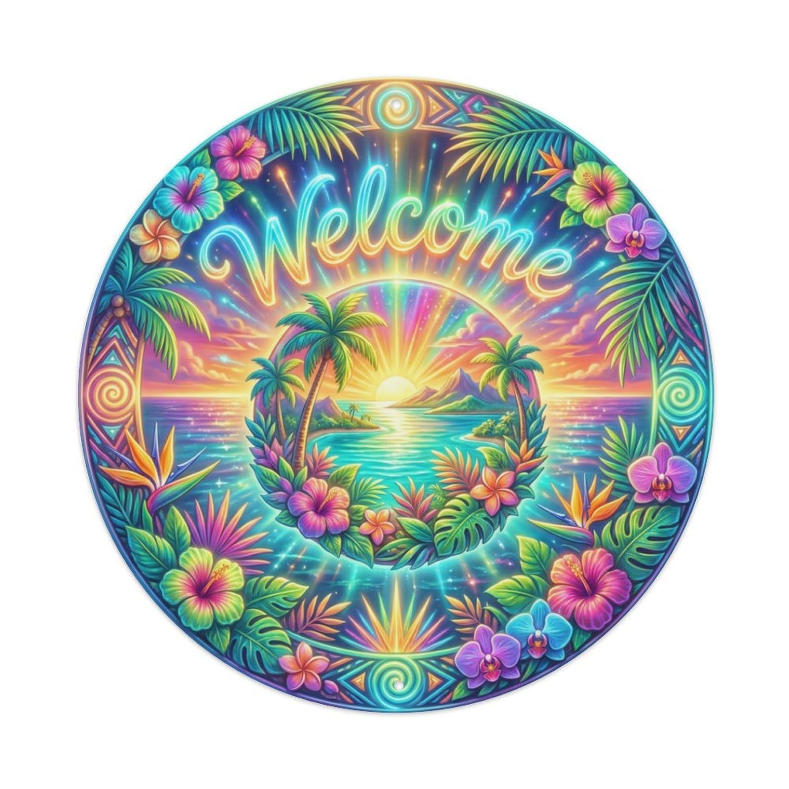Metal Tin Sign Tropical Radiance Welcome Shining Paradise