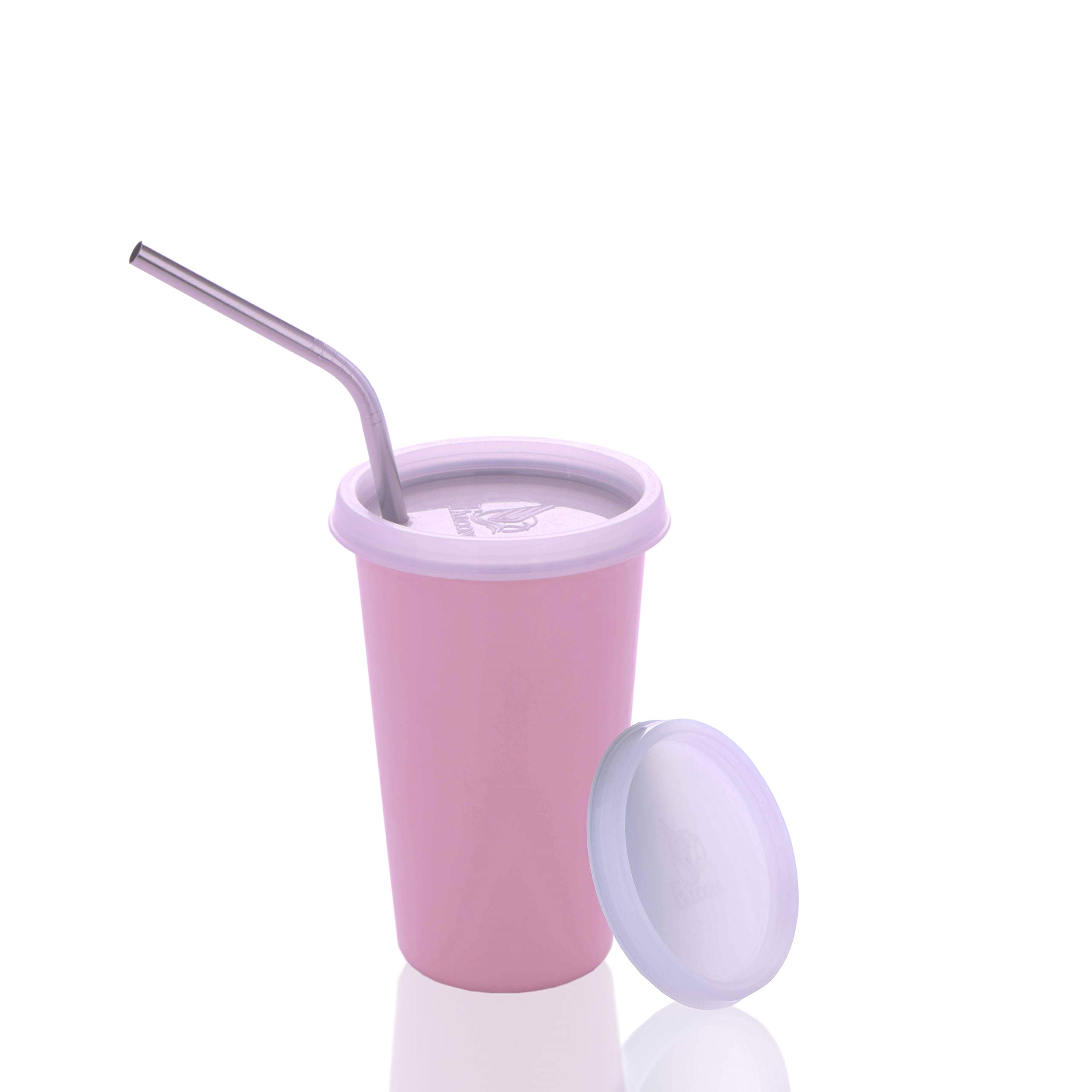 PDDFALCON Stainless Steel Glass With Straw And Straw And Lid - 1 Piece, Pink, 300 Ml 3