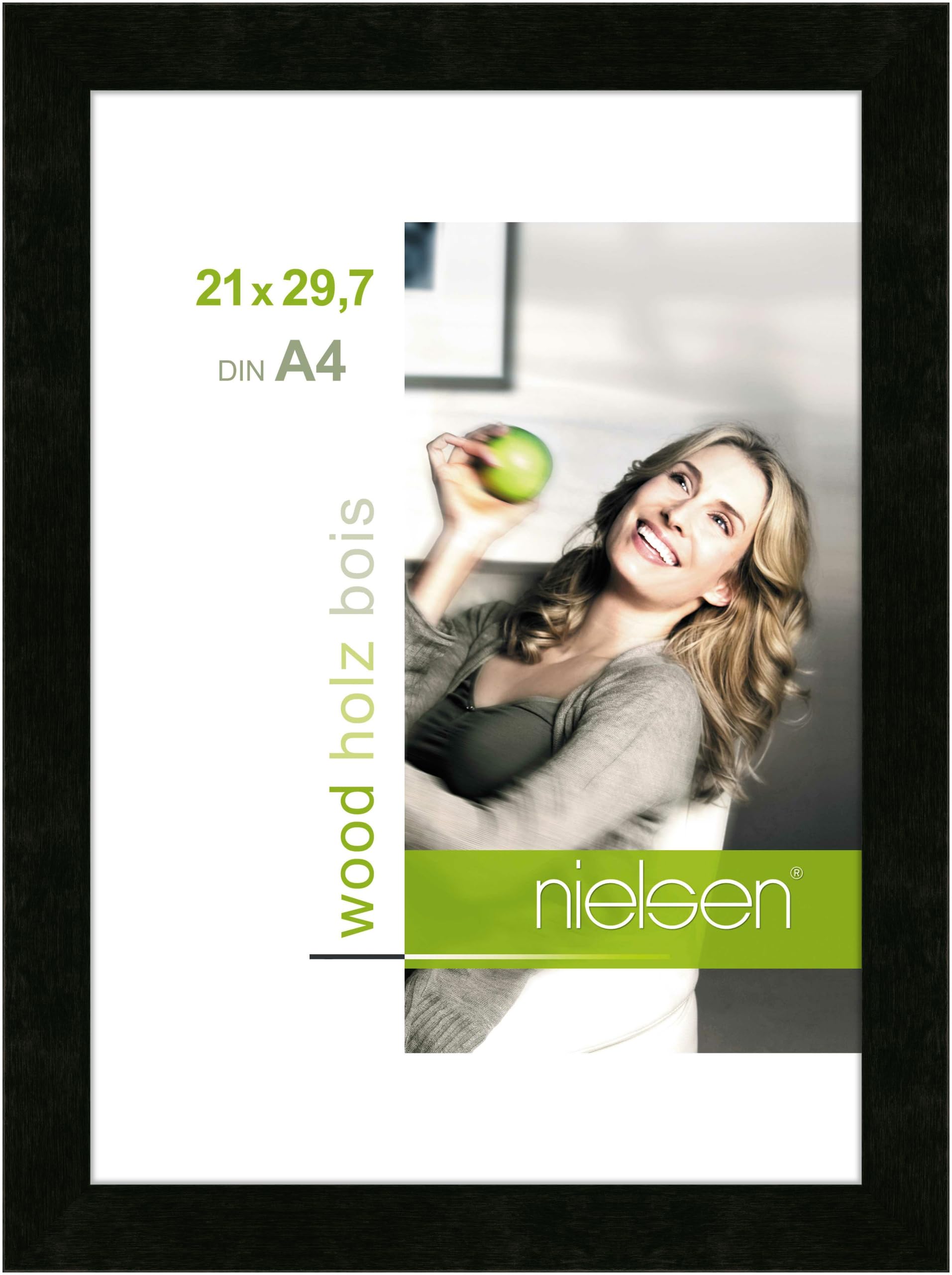 Nielsen Black Essential Wooden Picture Frame - A4, 21X29.7cm - With Float Glass And Easy Push-Turn Clips