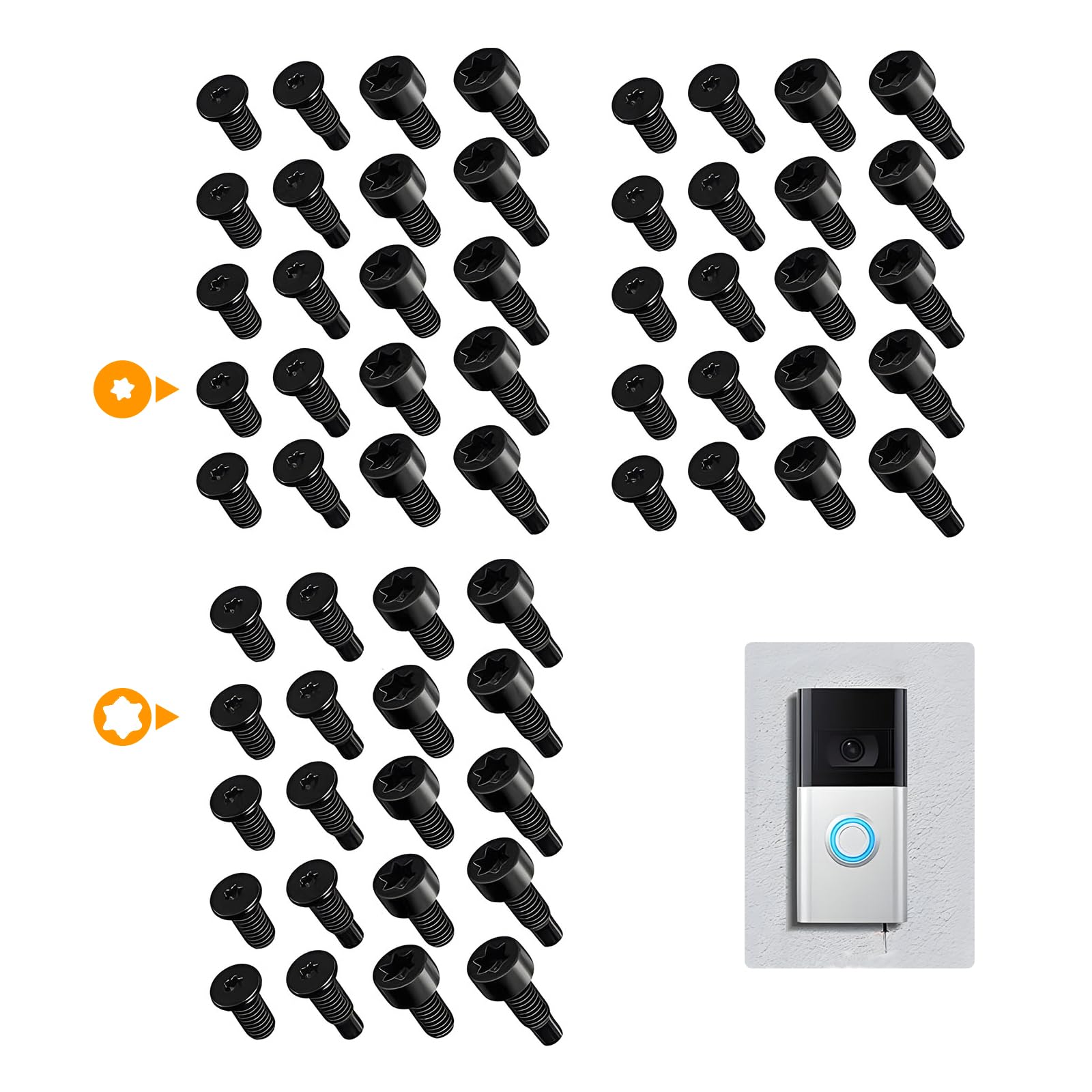 Dalaetus Black 60 Pcs Ring Doorbell Screws Set, Replacement Security Screws, Spare Screws For Ring Doorbell Accessories, Compatible With Video Doorbell Smart Doorbell(T6/T15)