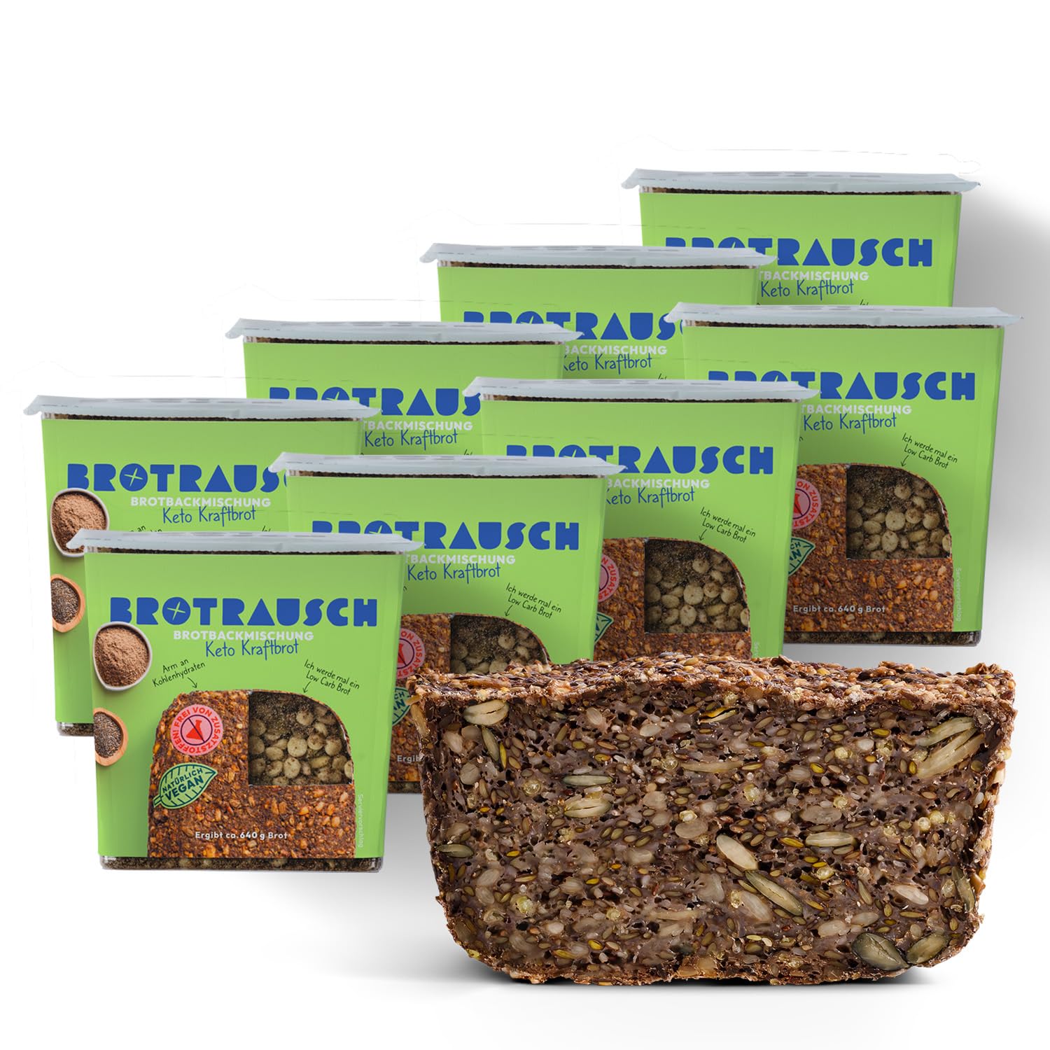 Brotrausch Glutenfreie Keto Brotbackmischung (8x400 g) – Low Carb & Proteinreich - Eiweißbrot - Nur 1,2g Kohlenhydrate/Scheibe - Ballaststoffreich & einfach zu backen - Ketogene Ernährung