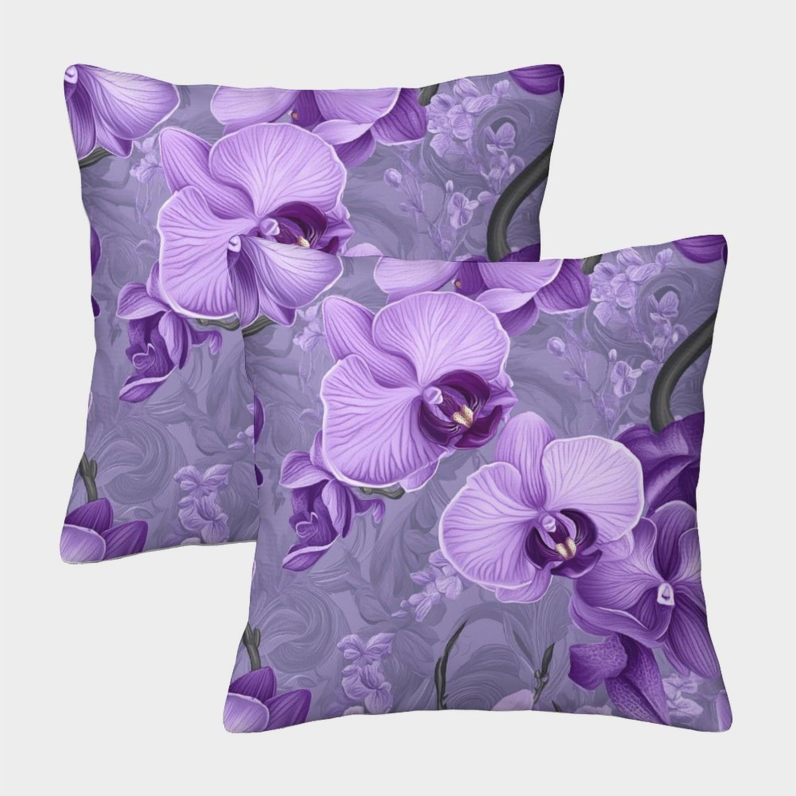 kaiyun 2 Pack 3D Purple Orchid,Botanical Pattern Cushion 3D Soft Touch Pillowcase,sofa Chair Home Furnishings 40x40cm