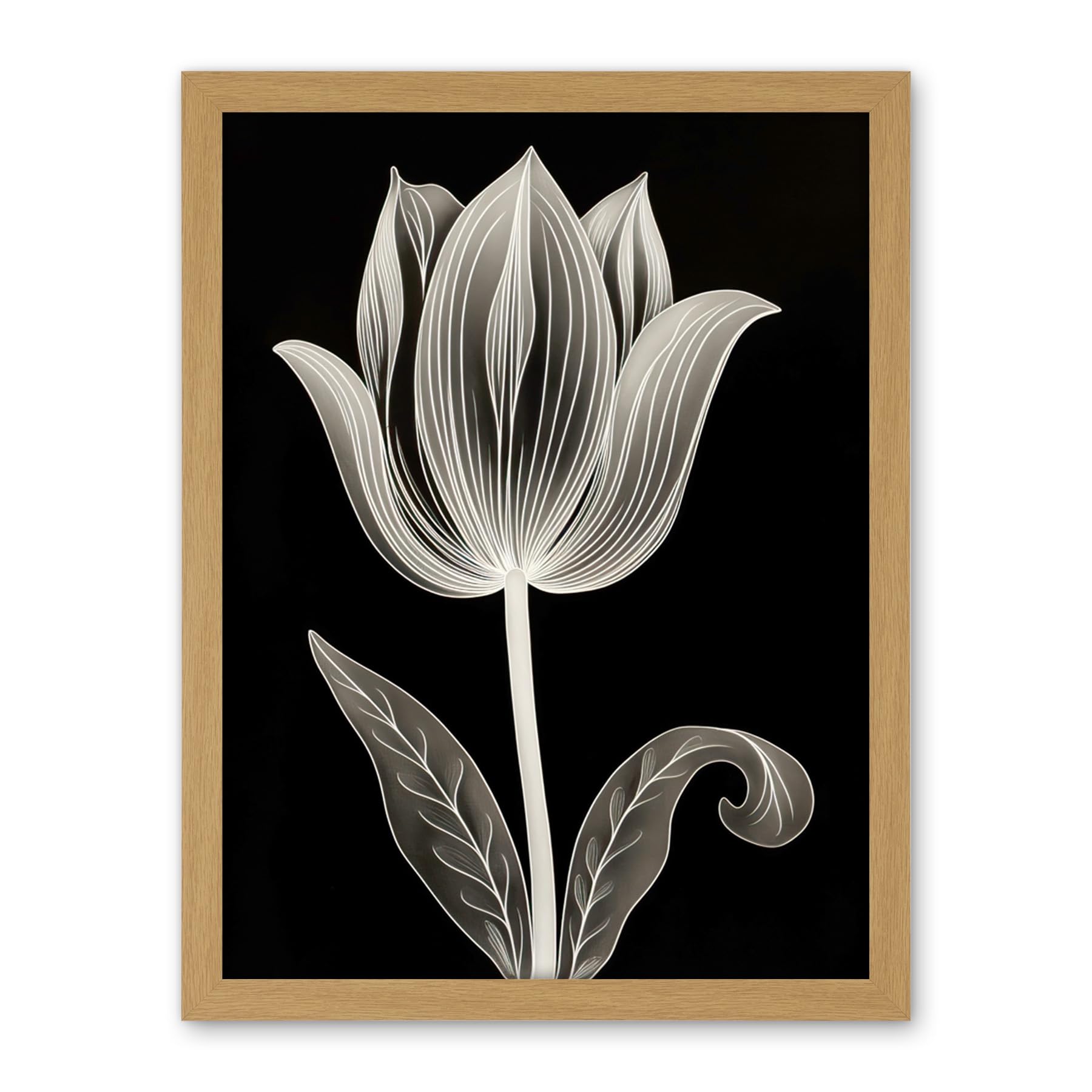 Artery8 A Single Tulip Flower Black and White Folk Art Artwork Framed Wall Art Print 18X24 Inch