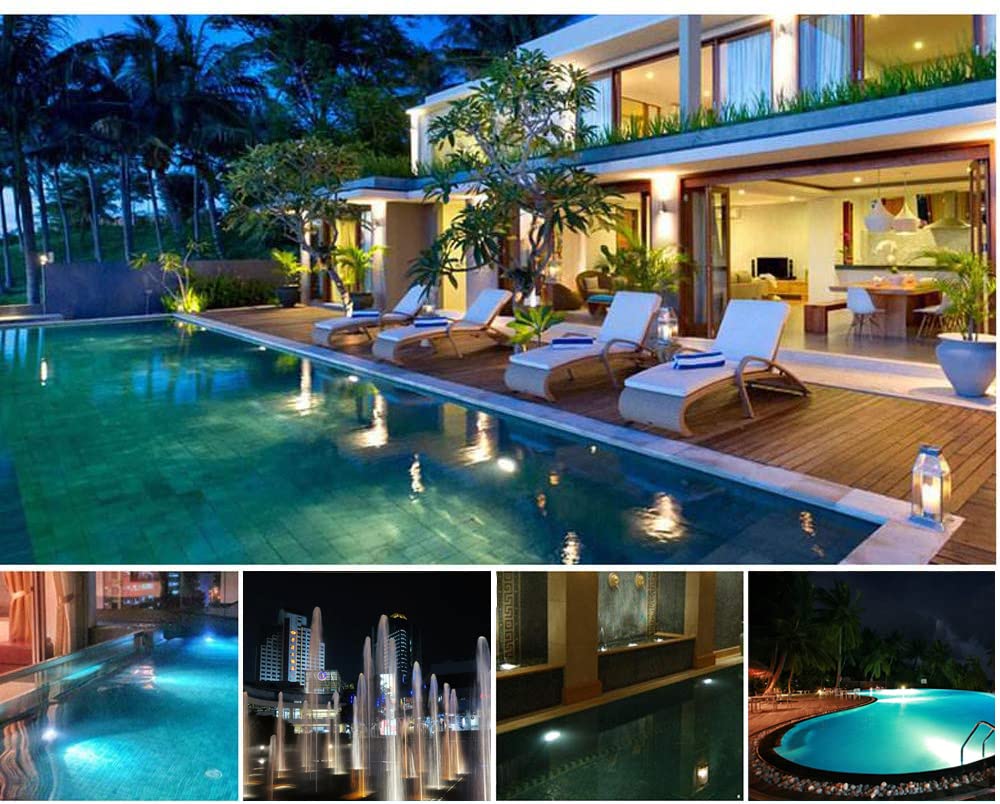 2er set Unterwasserbeleuchtung Wasserdichte IP68 Pool Licht Runde 400LM 10W LED Teichbeleuchtung Unterwasserstrahler für Boote Aquarium Brunnen oder Teich mit 12V Netzteil, Kühles Weiß