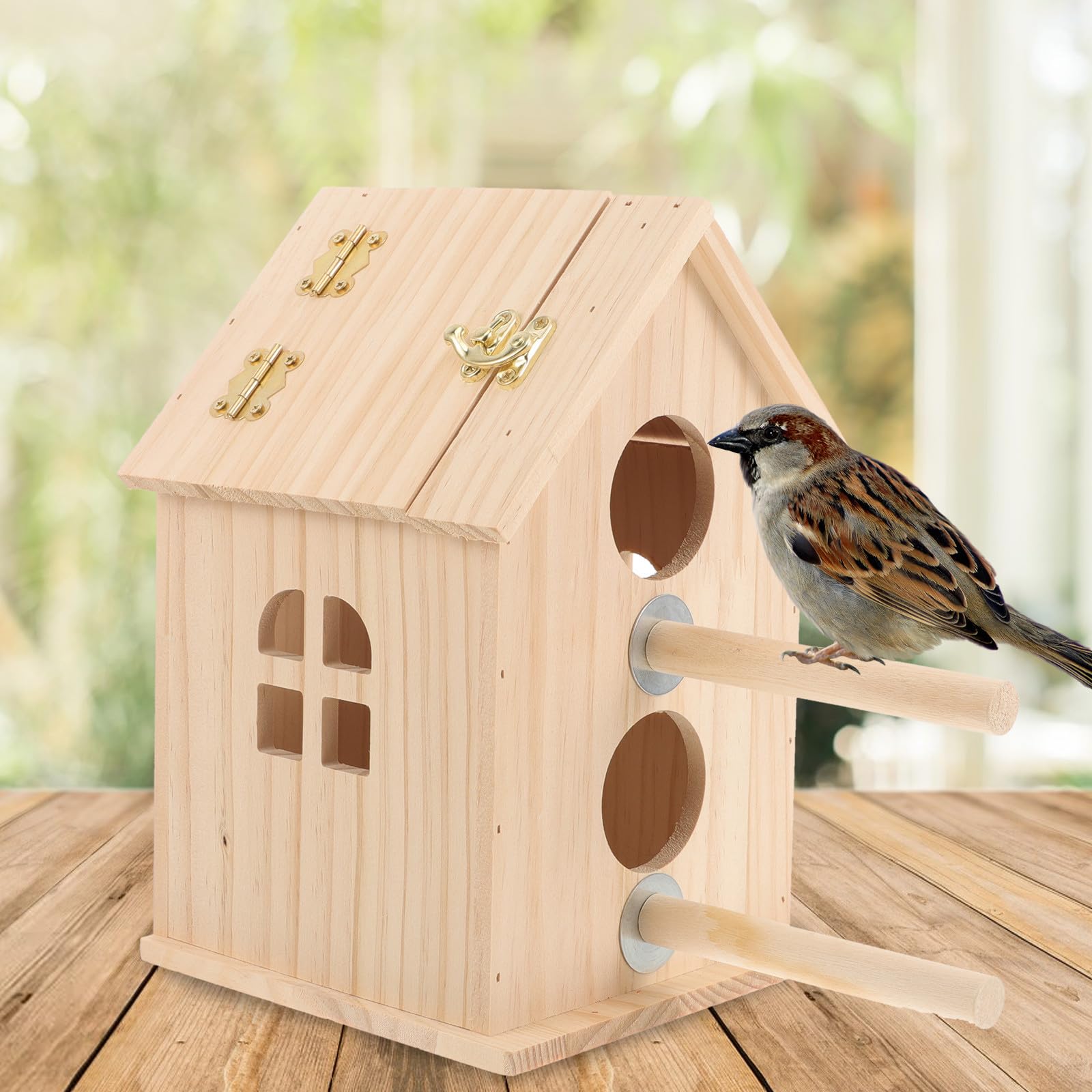 CLISPEED Nichoir pour Perruches Nichoir en Bois Boîte à Oiseaux en Bois Fenêtre D’Observation Khaki pour Jardin et Arrière-Cour, pour Oiseaux et Oisillons