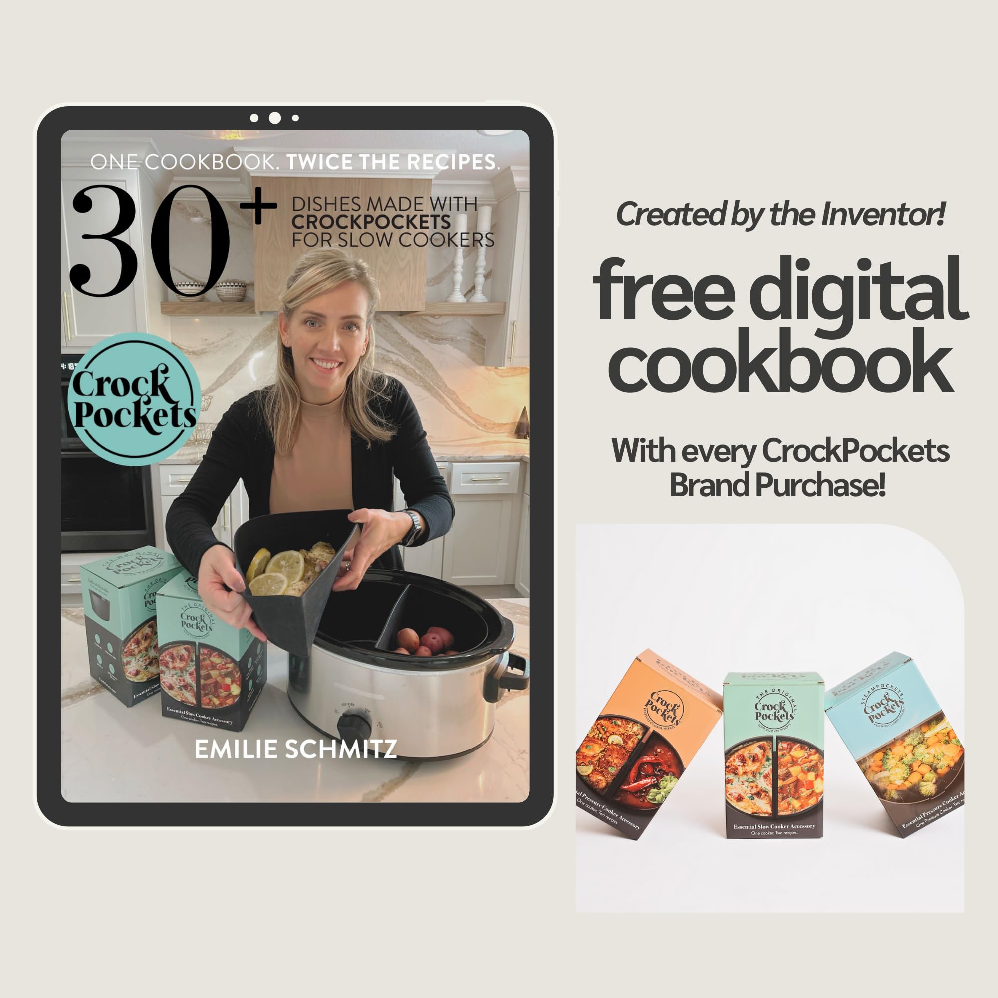 CrockPockets® Reusable Silicone Slow Cooker Dividers – 6Qt Divider Set (2-Pack), Non-Stick, Leak-Resistant, BPA-Free, Dishwasher Safe + Free Digital Cookbook!