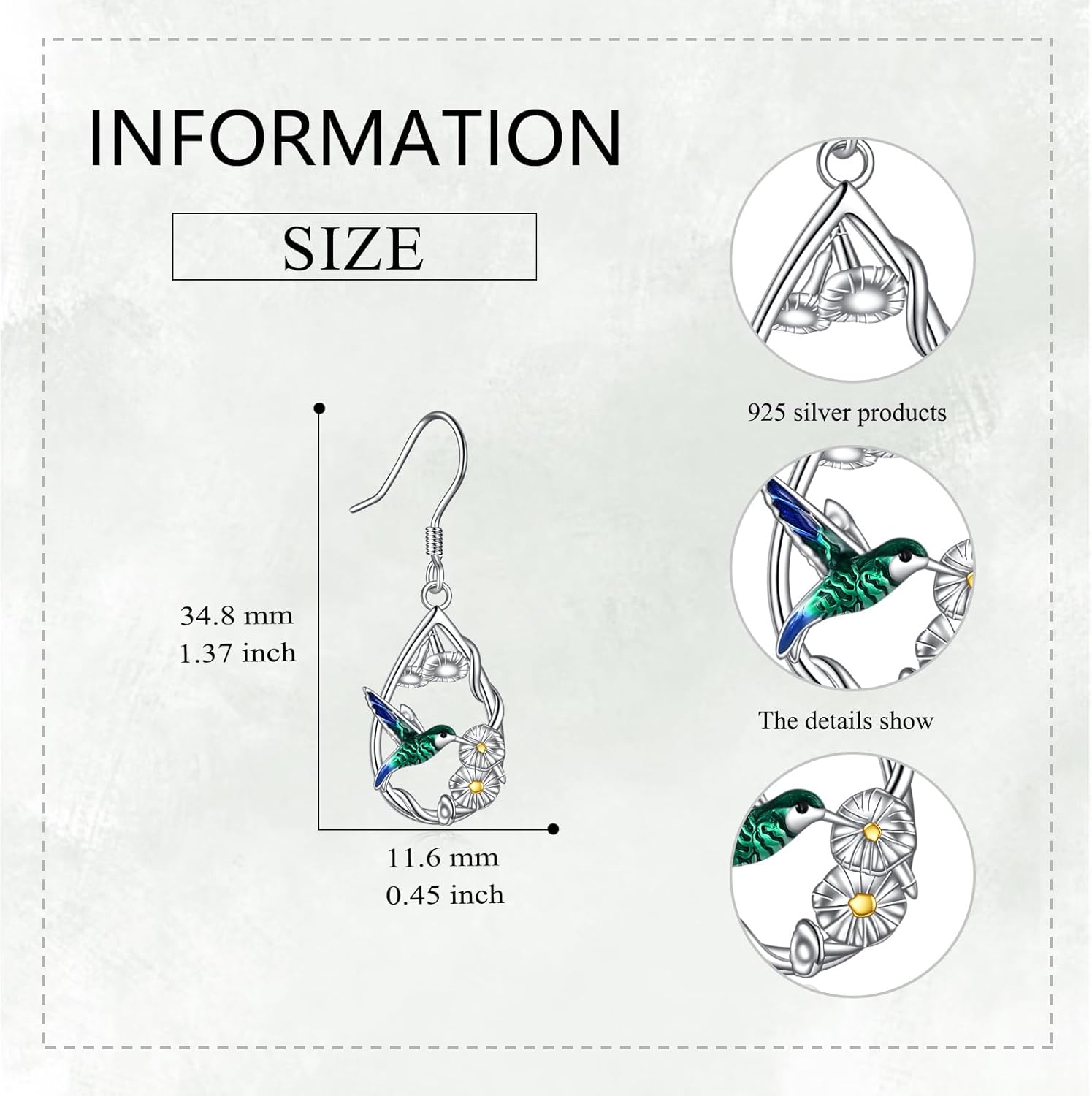 VONALA Hummingbird Earrings for Women 925 Sterling Silver Humming Bird Dangle Drop Earrings Hummingbird Jewelry Gift for Women Bird Lover - Image 5