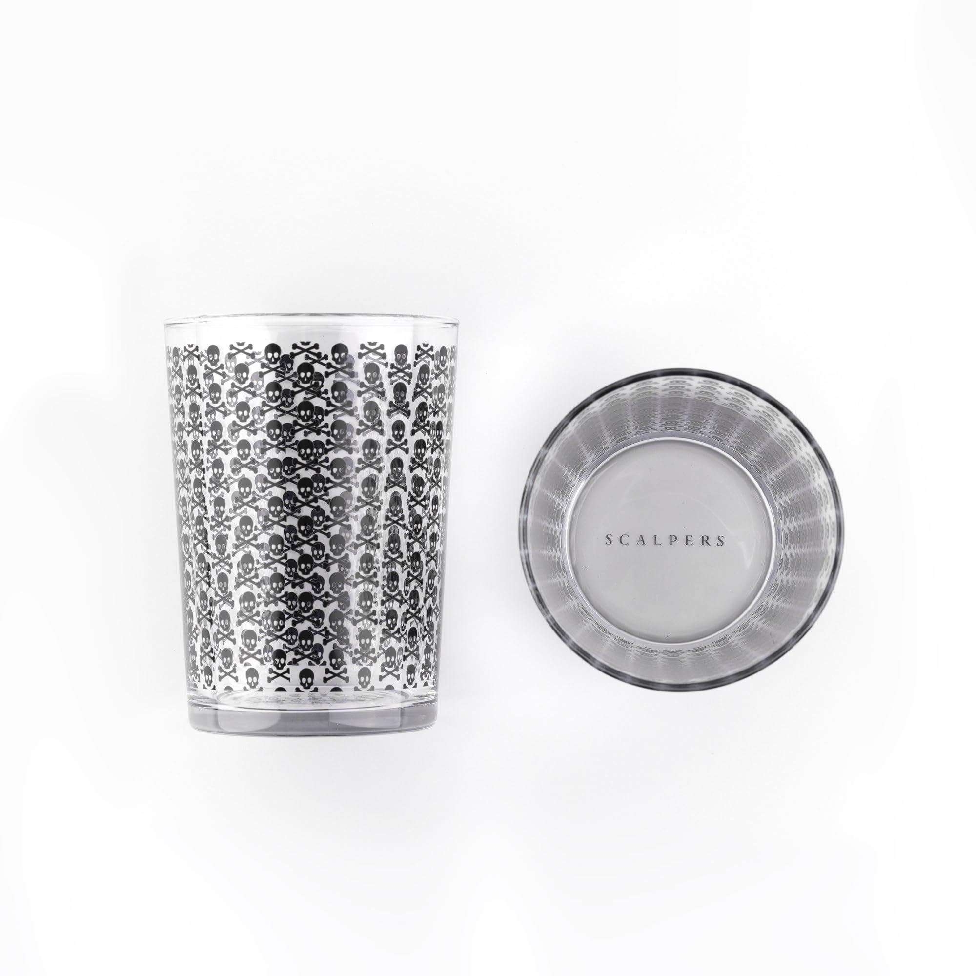 SCALPERS HOME | Vasos de Cristal Transparente | Juego de 2 Vasos de Sidra | Capacidad de 520 ml | Diseño con la Calavera de Scalpers | Fabricados en Cristal