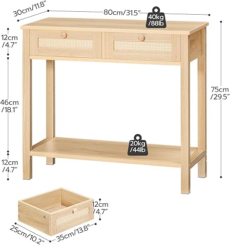 Miniatura 2 de HOOBRO Mesa consola estrecha similar a ratán con 2 cajones, mesa de sofá de 31.5 pulgadas con almacenamiento, espacio de almacenamiento abierto y