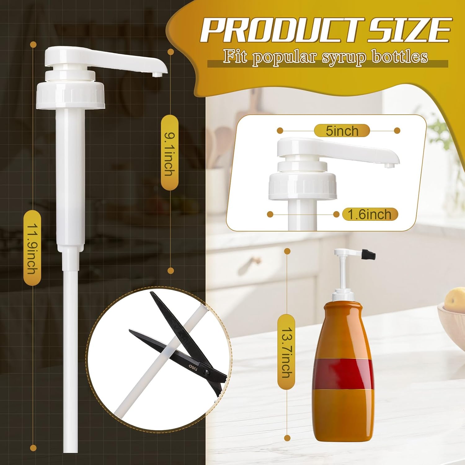 3 Pcs Coffee Syrup Pump Dispenser for 64 oz Bottles, 15 cc/0.5 oz Sauce Pump Dispenser with Dust Caps, Coffee Bar Accessories for Flavoring Syrups, Latte, Drink Station (White)