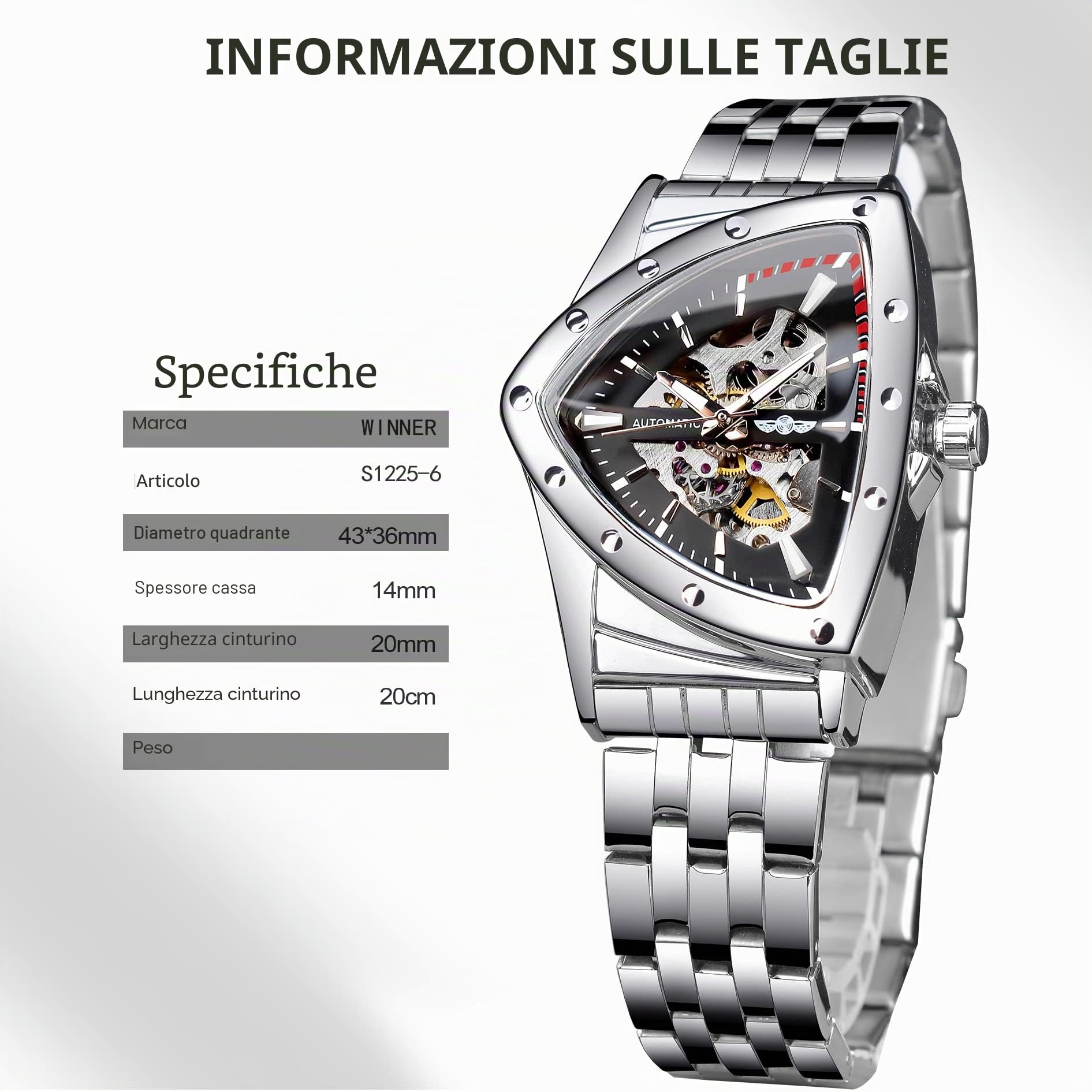 FORSINING Orologio da uomo scheletrato meccanico automatico con quadrante triangolare, luminoso, a carica automatica, cinturino in acciaio inox o morbido cinturino in silicone