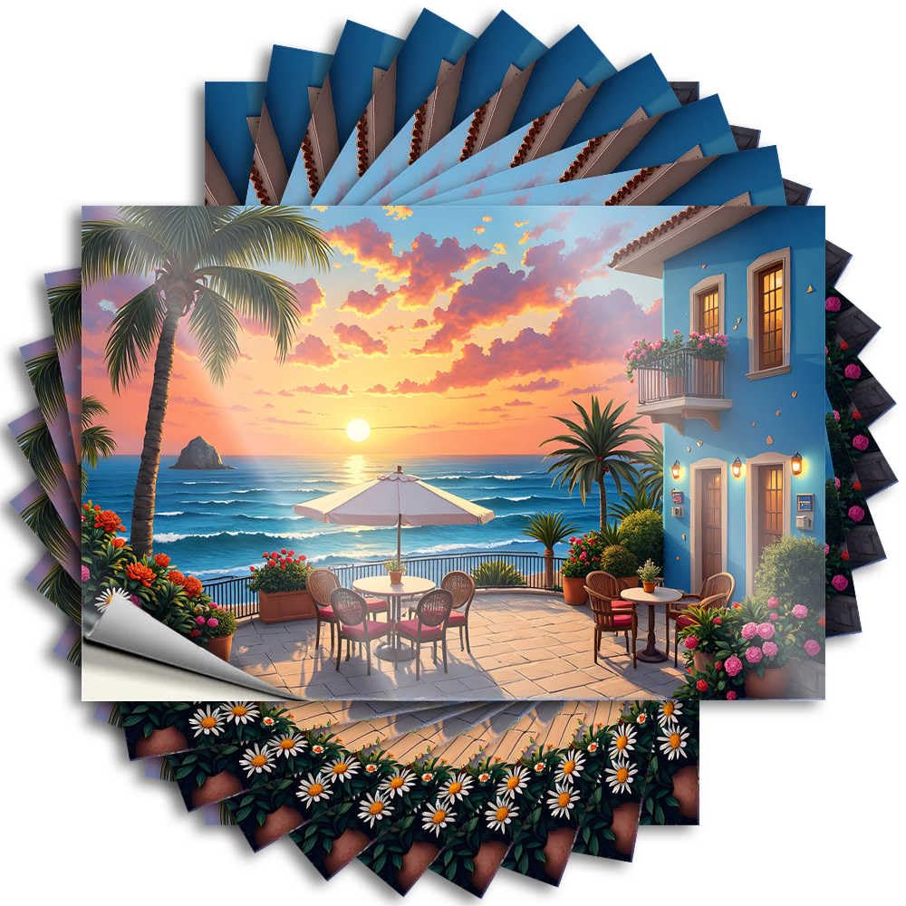 Porch Decor Lettering Sticker - Metal Friends Door Sunset Serenity: A Tropical Beachside Terrace(8X12CM)