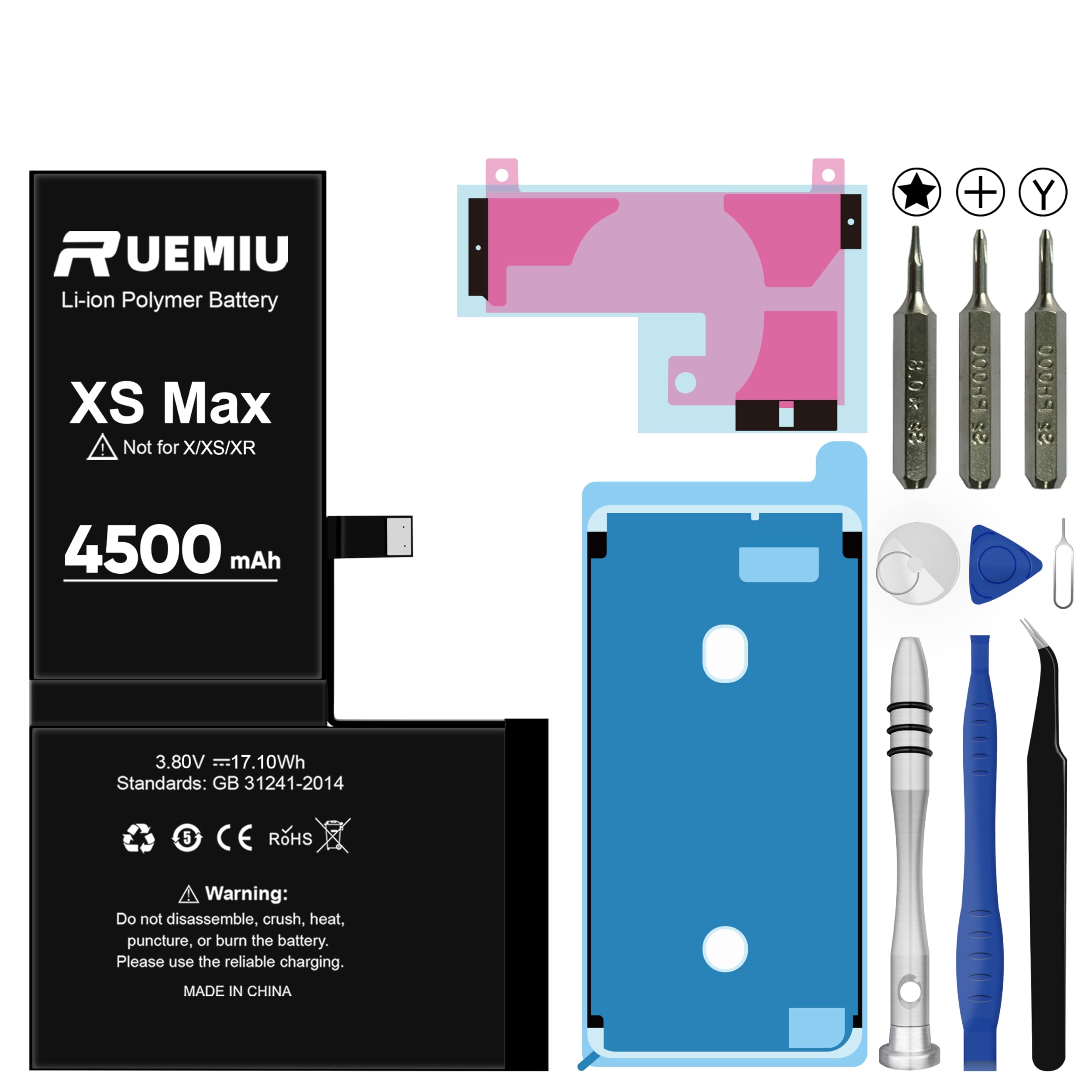 Battery for iPhone Xs Max, Upgraded 4500mAh Durable High-Capacity Replacement with Repair Tool Kit, Compatible with A1921 A2101 A2102 A2104