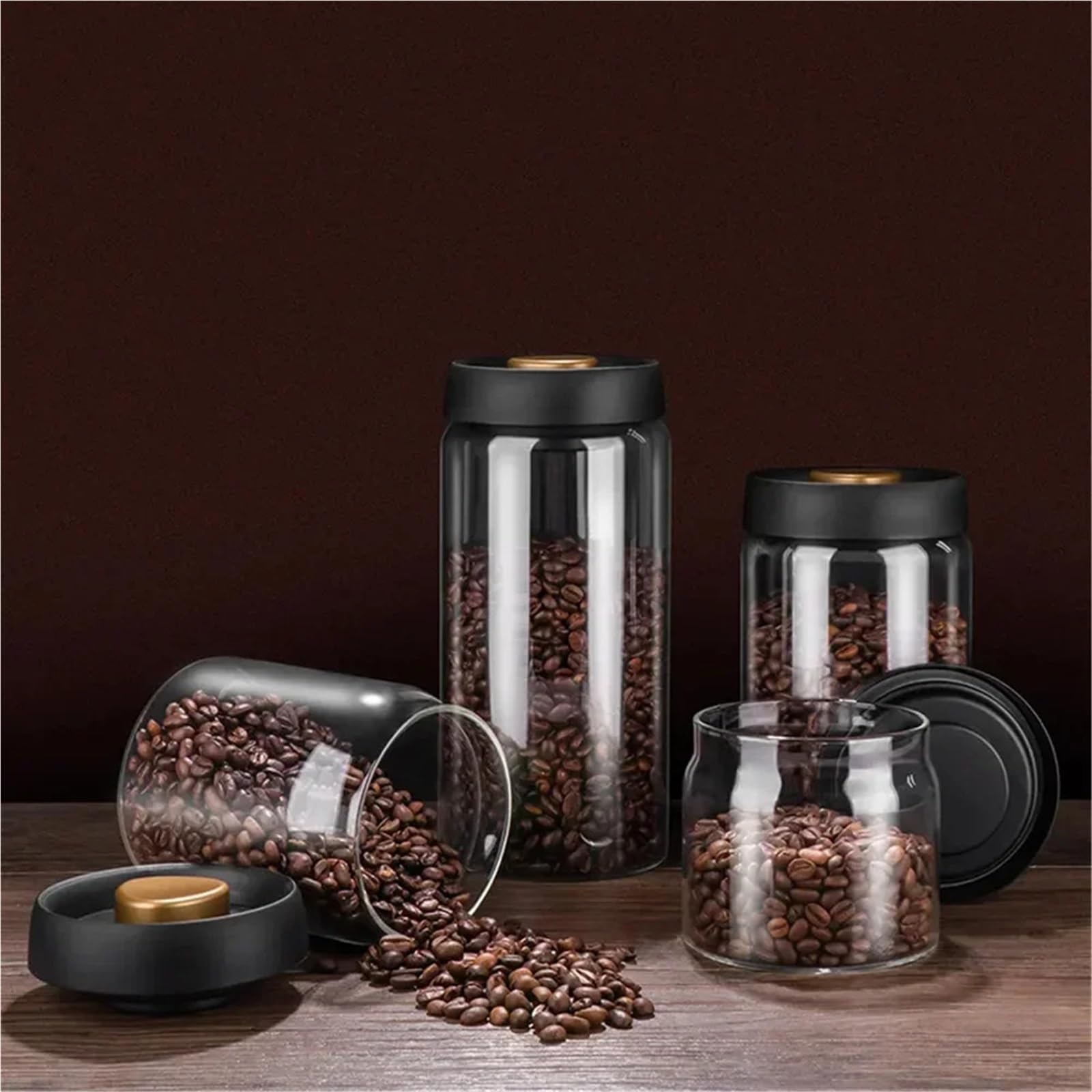 vorratsgläser 2 stücke Kaffeebohnen Vakuumversiegelter Tank Transparentes Glas Lebensmittelaufbewahrung Haushalt Feuchtigkeitsbeständiger luftdichter Behälter(1800ml)