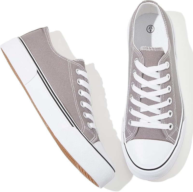 Adokoo Zapatos de tenis de lona para mujer, zapatillas bajas informales blancas y negras para mujer, con cordones, zapatos cómodos para caminar a la moda