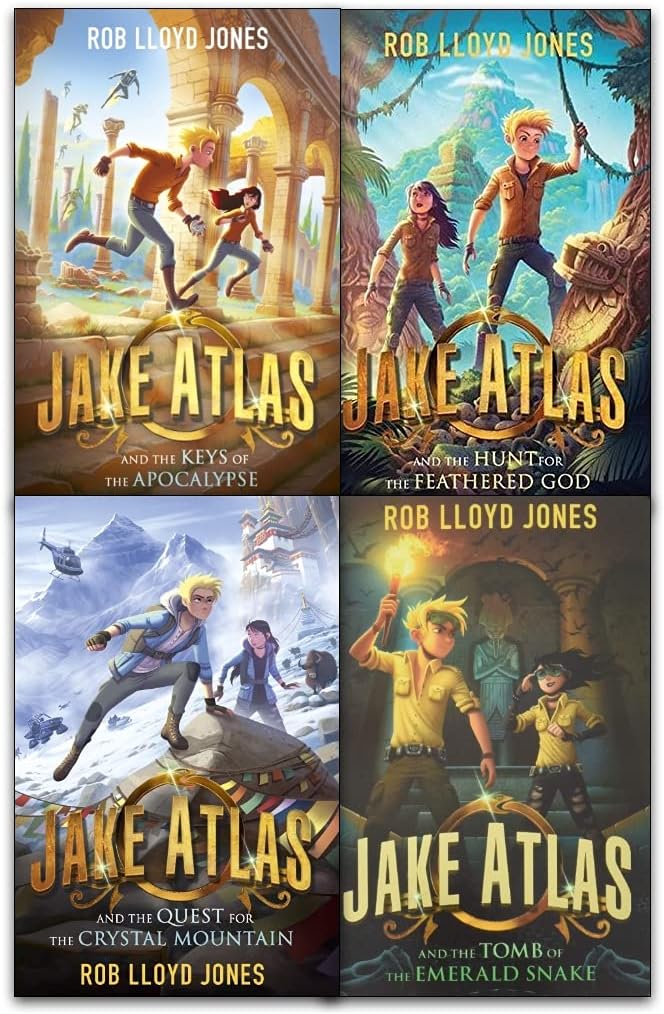 Jake Atlas Series 4 Books Collection Set by Rob Llyod Jones - Hunt For The Feathered God, Quest For The Crystal Mountain, Tomb of The Emerald Snake, The Keys of the Apocalypse