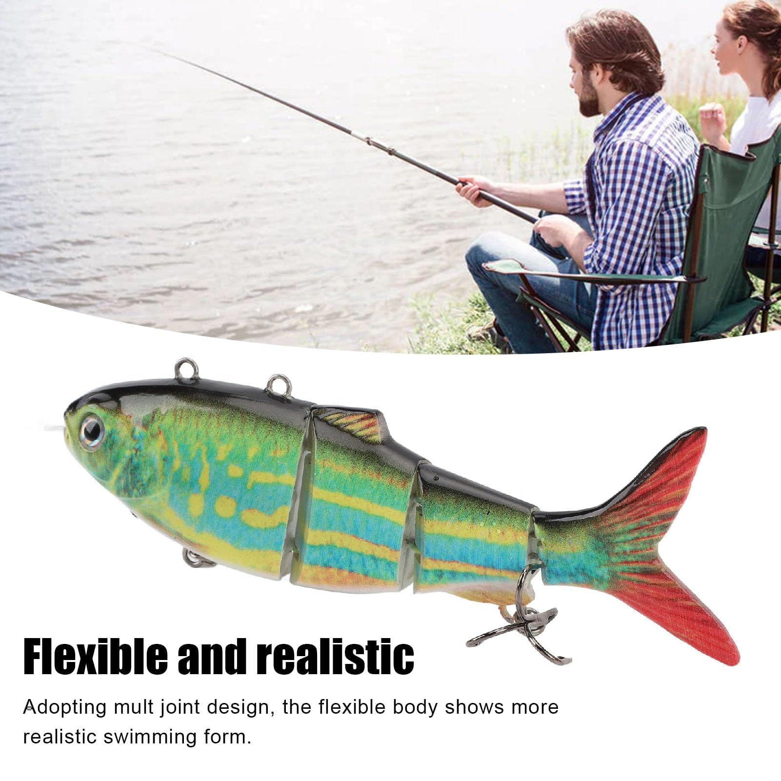 Appât de Pêche électrique articulé, Leurre de Pêche Robotique avec LED, Rechargeable par USB, adapté aux Environnements d'eau Douce
