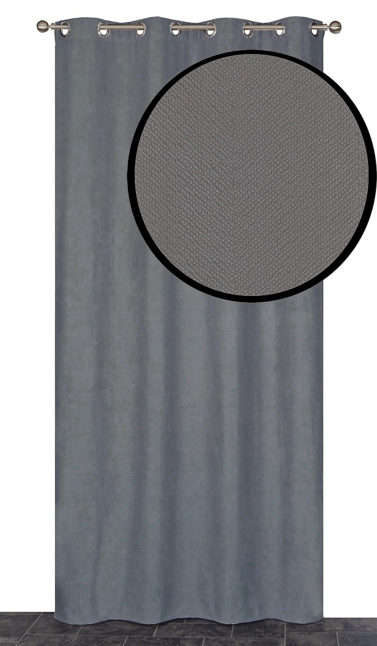 Atout Ciel Rideau occultant Thermique Velours frappé doublé Polaire à œillets 140x240cm prêt a Poser, Gris