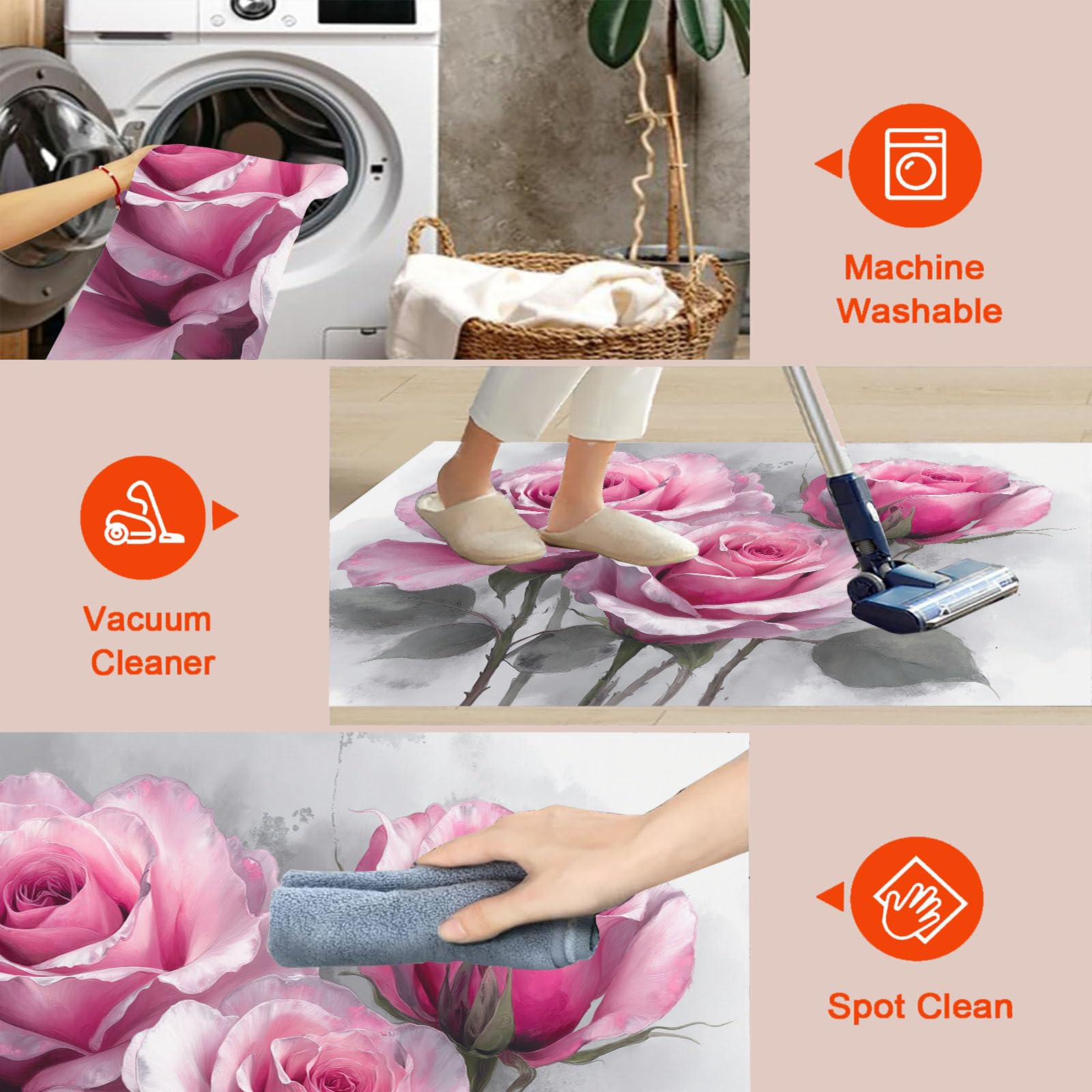 Tapis Rond Roses Roses Feuilles Vertes 180cm | Fleurs Aquarelles Vintage Rond Tapis Doux Résistant, Lavable Antidérapant pour Chambre à Coucher Salle à Manger