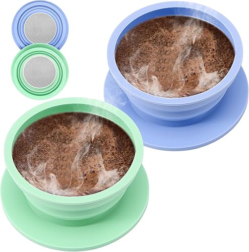 Miniatura 13 de Cafetera Plegable de Viaje Pour Over para Acampar, Gotero de Café Plegable de Silicona Sin Papel Pour Over con Filtro de Café de Metal, Colador de