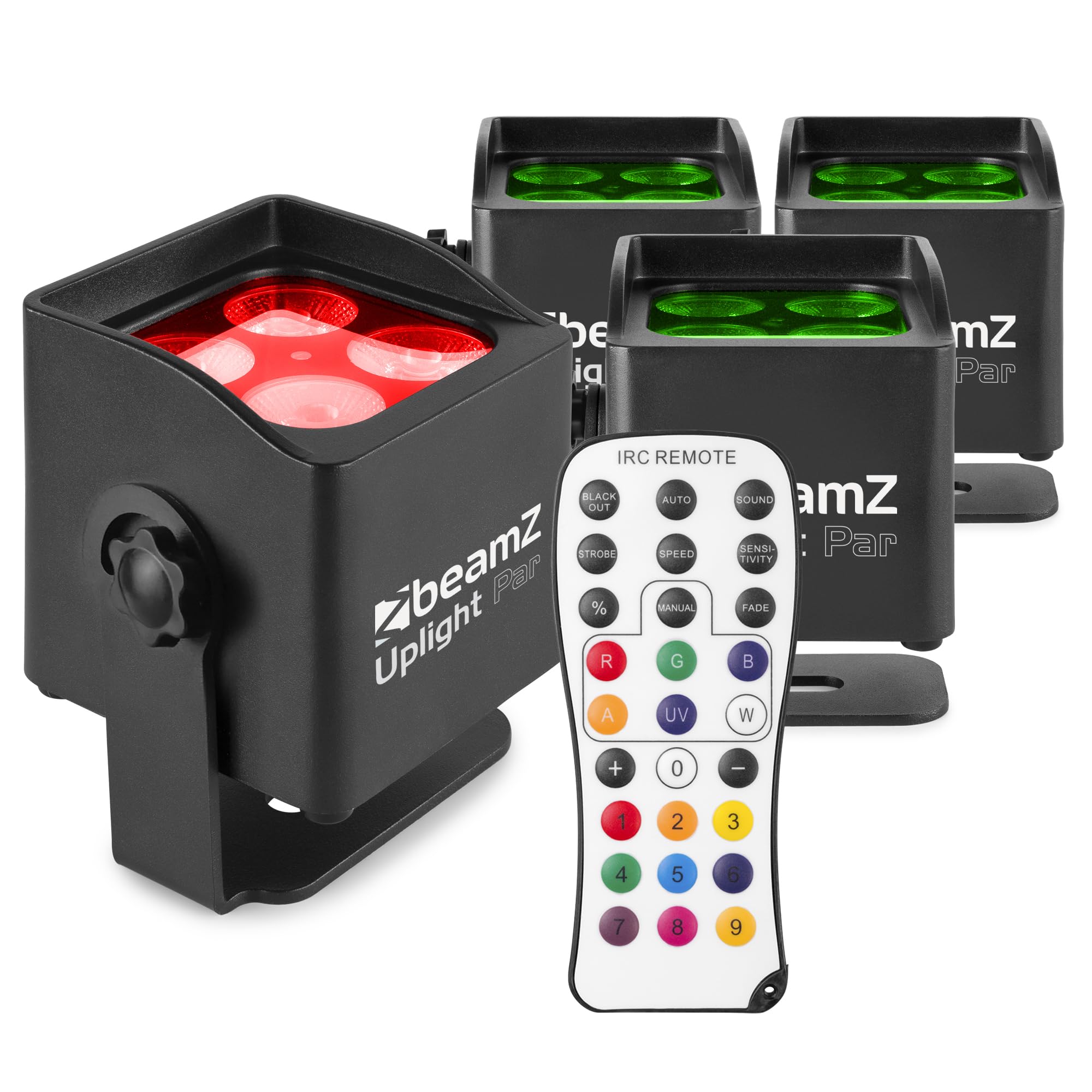 BeamZ BBP44 Lot de 4 Projecteurs sur Batterie Compact RGBW IP65-16 Watts, Résistant aux Intempéries, Autonomie 25H, Idéal pour Éclairage de Salle, Mariage, Jardin, Architecture, Hôtel, Restaurant