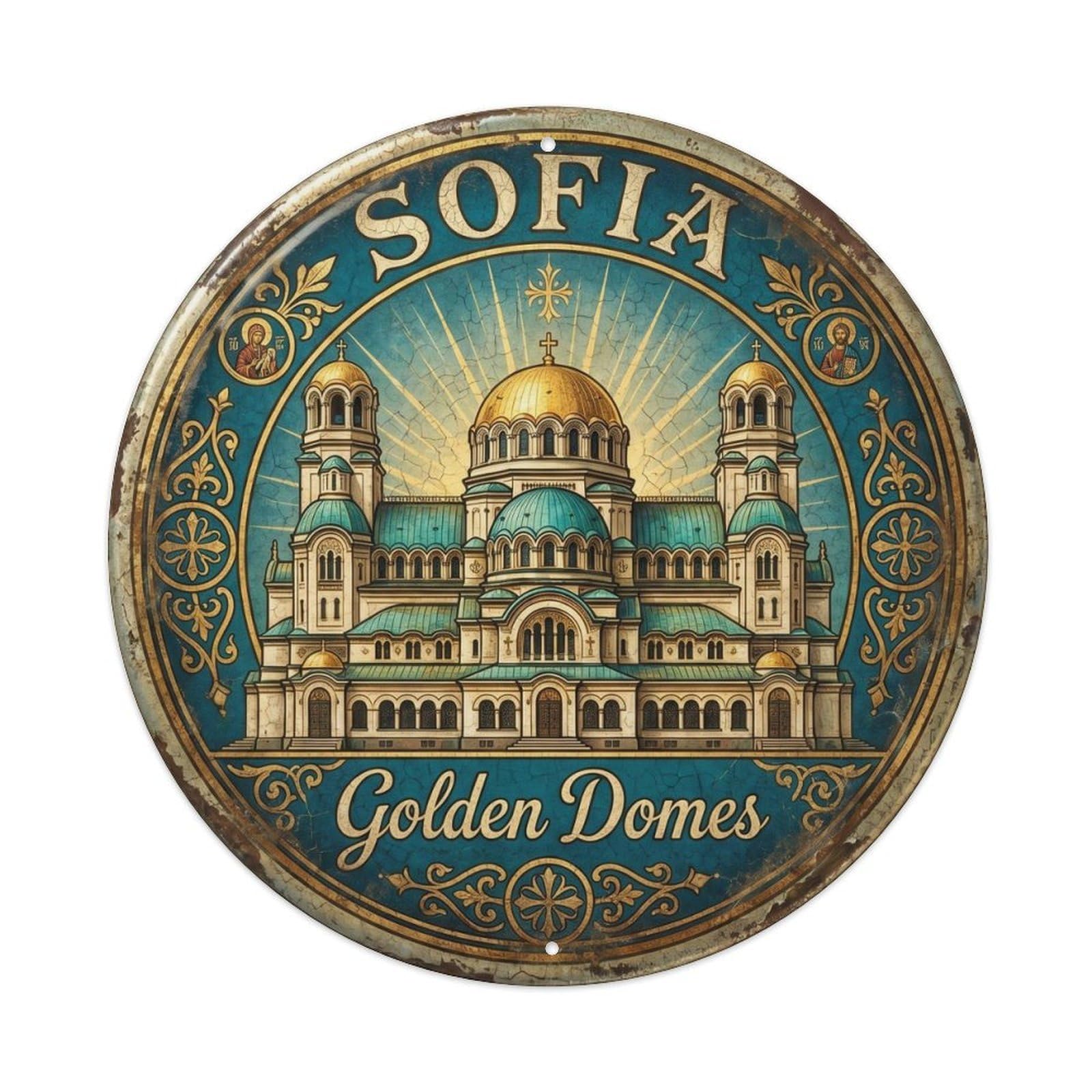 Cathedral Byzantine Bedroom Sanctuary Metal Tin Sign Plaque Wall Decor for Cafe, Club, Garden Round Metal Poster 8x8Inch
