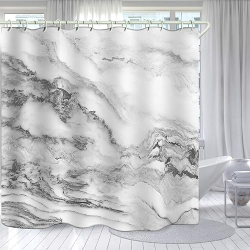 Cortina de ducha de baño 3D de mármol, cortina de ducha estándar de lujo para bañera, cortina de ducha de tela lavable impermeable, 12 ganchos