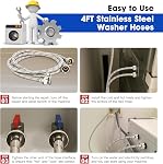 4 FT Hosses de laveuse, 2 Paquet tuyau de lavage en acier inoxydable haut de gamme, produit d'explosion & Lignes d'approvisionnement en eau froide, Hoses de connexion pour lave-linge parfait pour toutes les machines à laver