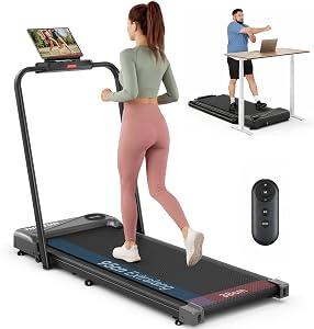 THERUN Cinta de Correr Plegable, Maquina de Andar en Casa con Pasamanos y Pantalla LED, Velocidad Máxima de 10 km/h, Doble amortiguación, Walking Pad Treadmill, no Requiere Montaje