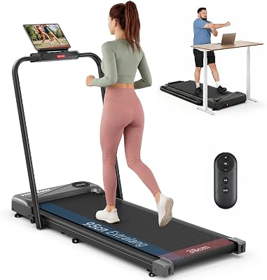 THERUN Cinta de Correr Plegable, Maquina de Andar en Casa con Pasamanos y Pantalla LED, Velocidad Máxima de 10 km/h, Doble amortiguación, Walking Pad Treadmill, no Requiere Montaje