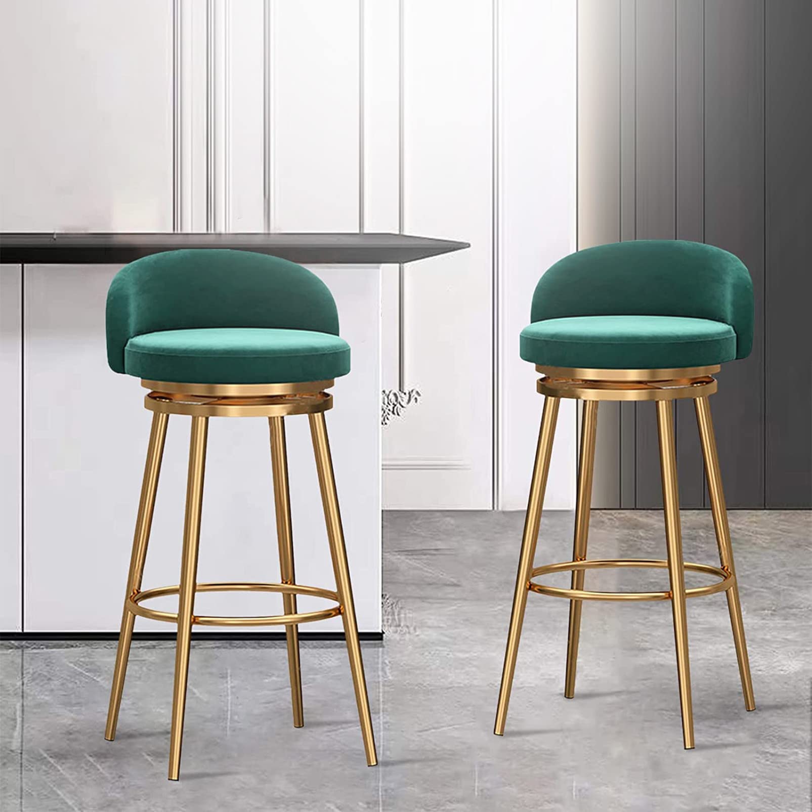 Tabourets de bar velours ergonomiques avec piétement en métal