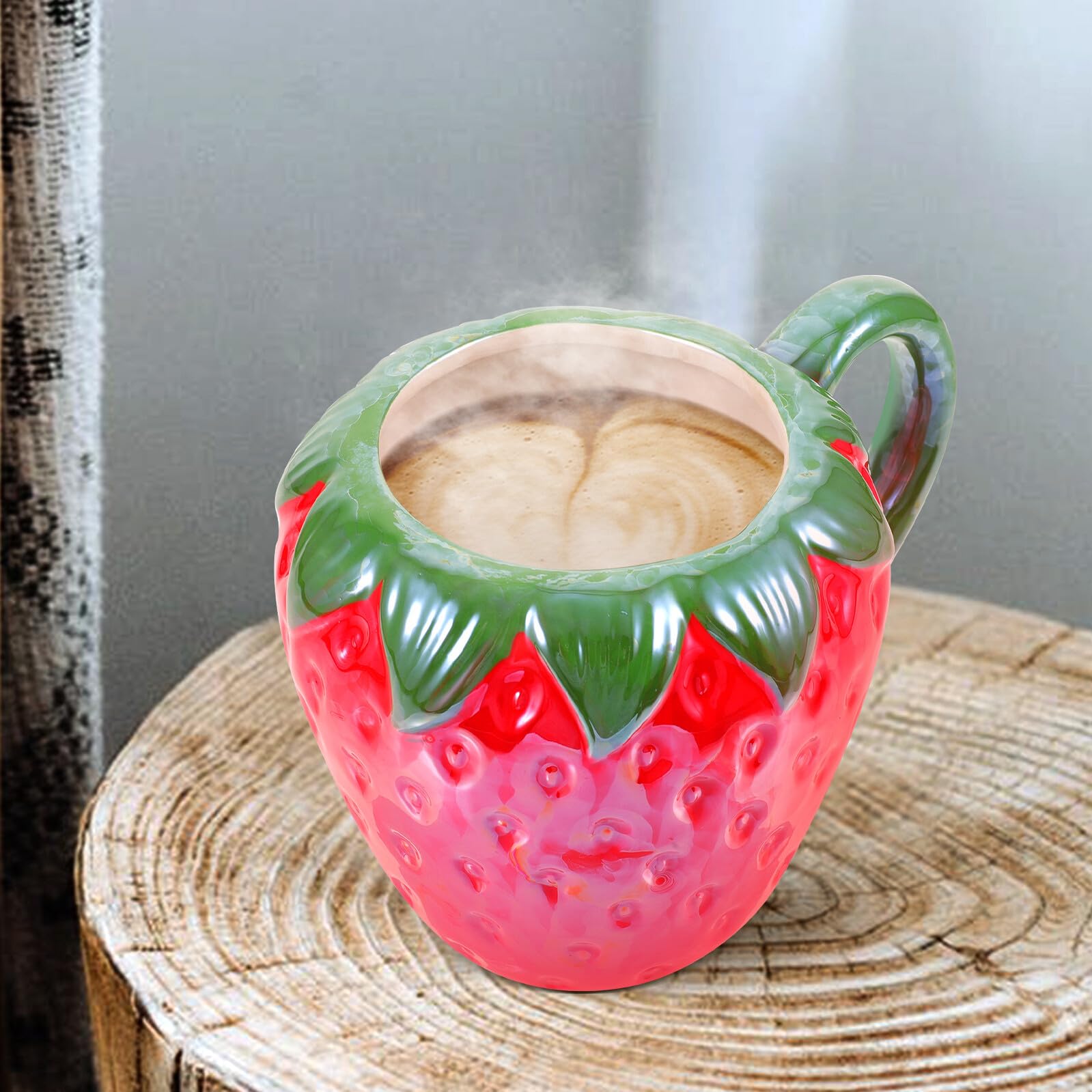 PRETYZOOM Taza de Cerámica Forma de Fresa para Cocina, Asa y Apta para Lavavajillas, Adecuado para Café y Bebidas Desayuno