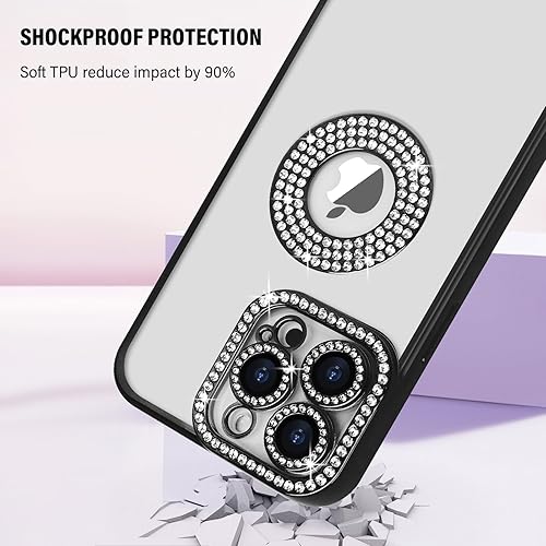 Miniatura 10 de Losin Funda compatible con iPhone 15 Pro Max con purpurina y vista de logotipo para mujeres y niñas, funda de lujo con diamantes de imitación, funda