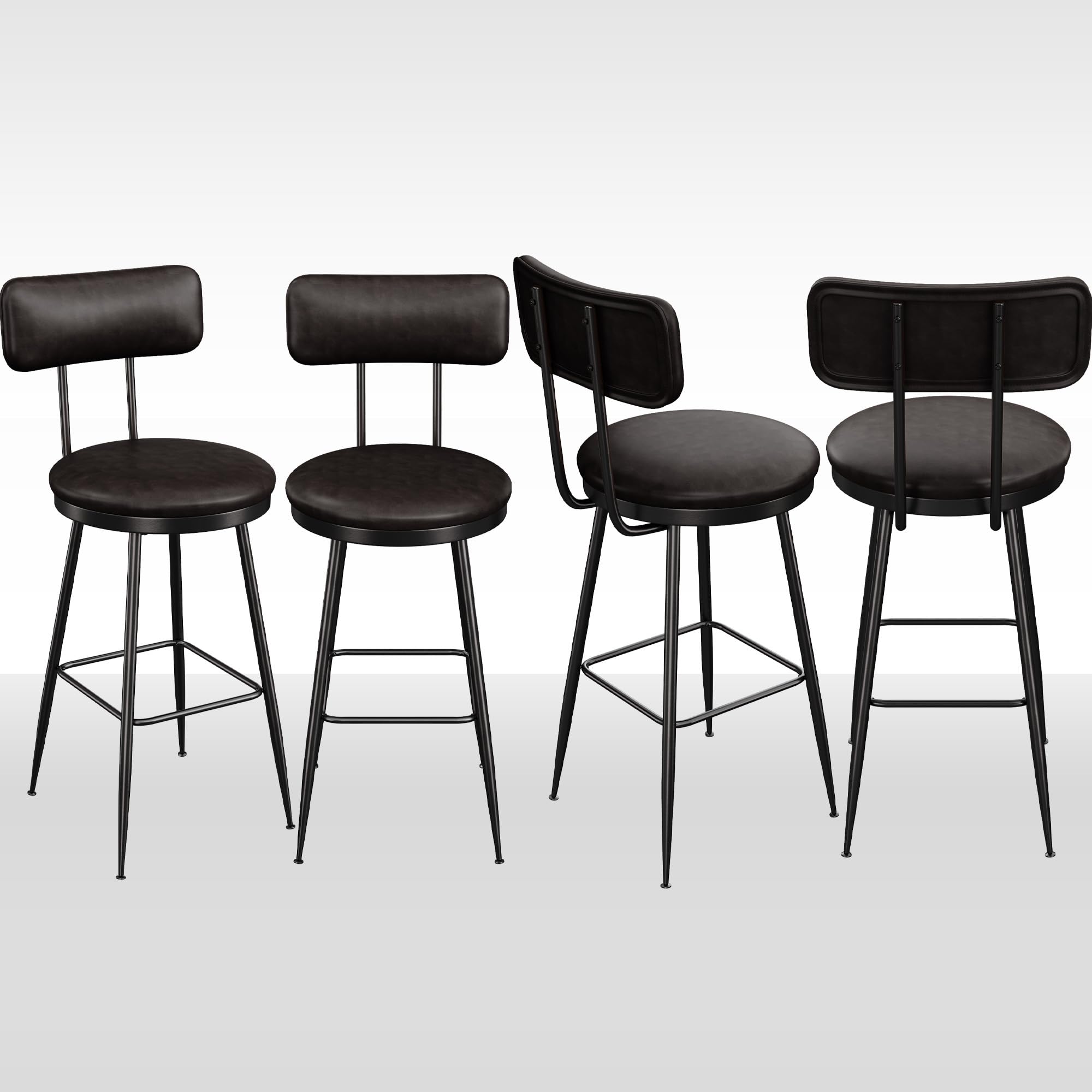 Juego de 4 Taburetes de Bar,Taburete Alto con Respaldo Sillas Altas de Cocina Banquetas Cocina Altas Taburetes Altos Tapizados Bar Stools Set of 4,Tapizados de Pu,Para Cocina, Salón, Bar (Negro, 4pc)