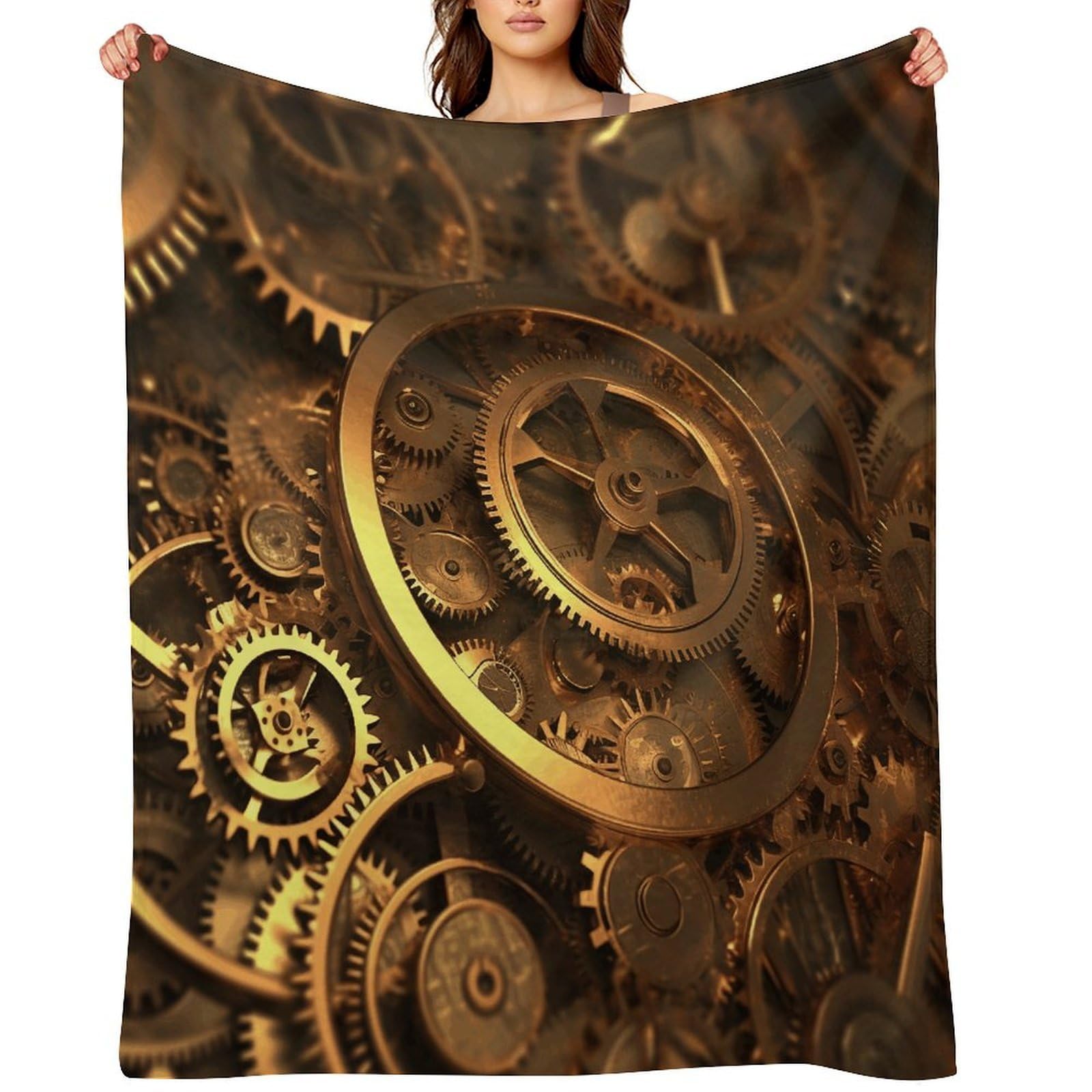 Cool Steampunk Gears Throw Blanket for Couch and Bed Super Soft Warm Lightweight Throw Blankets Cozy Fuzzy Flannel Blanket Personalized Decorative Blankets for Sofa Decor 50"x60"