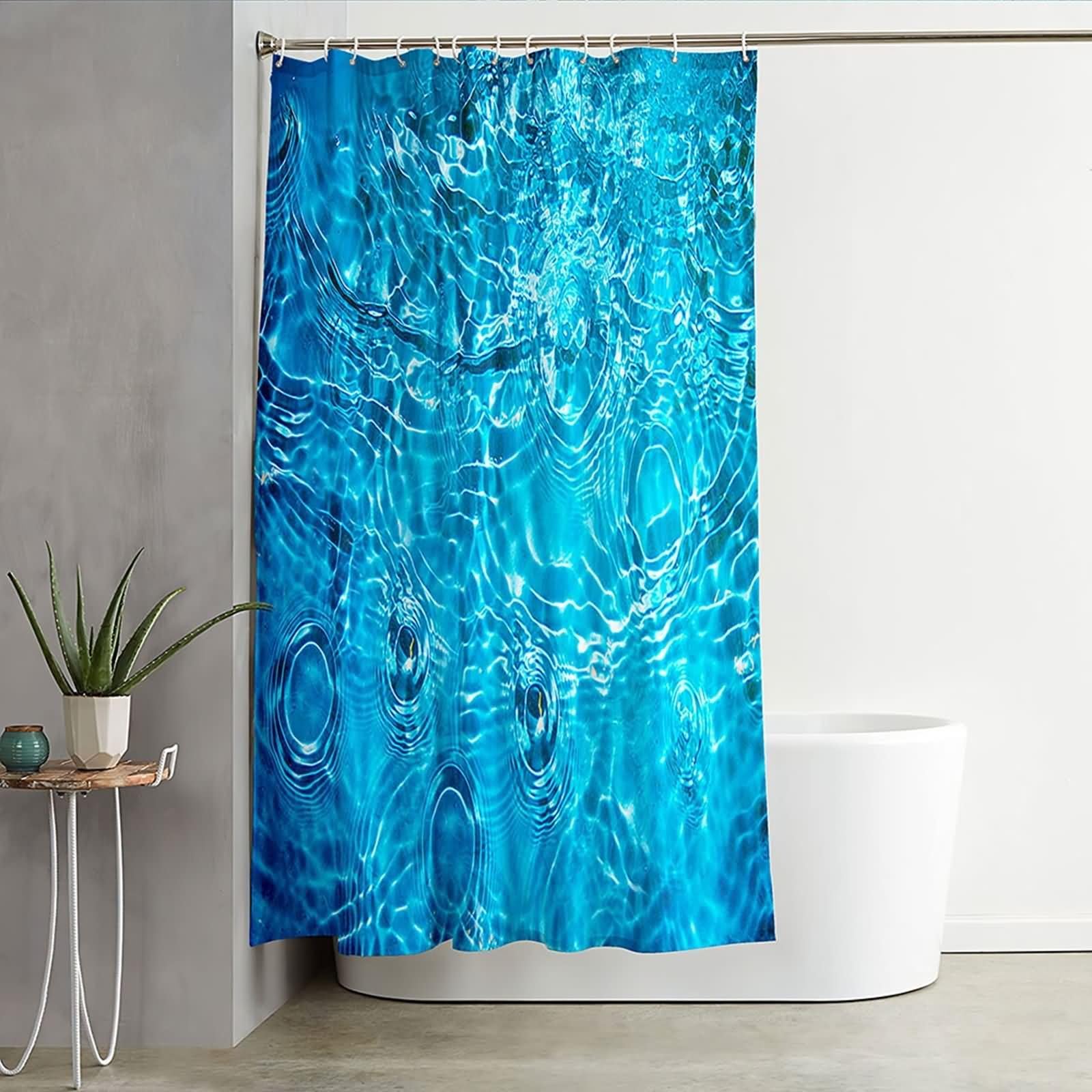 Cortinas de ducha rústicas, cortina de ducha azul, patrón de agua, poliéster, 66 x 80 pulgadas