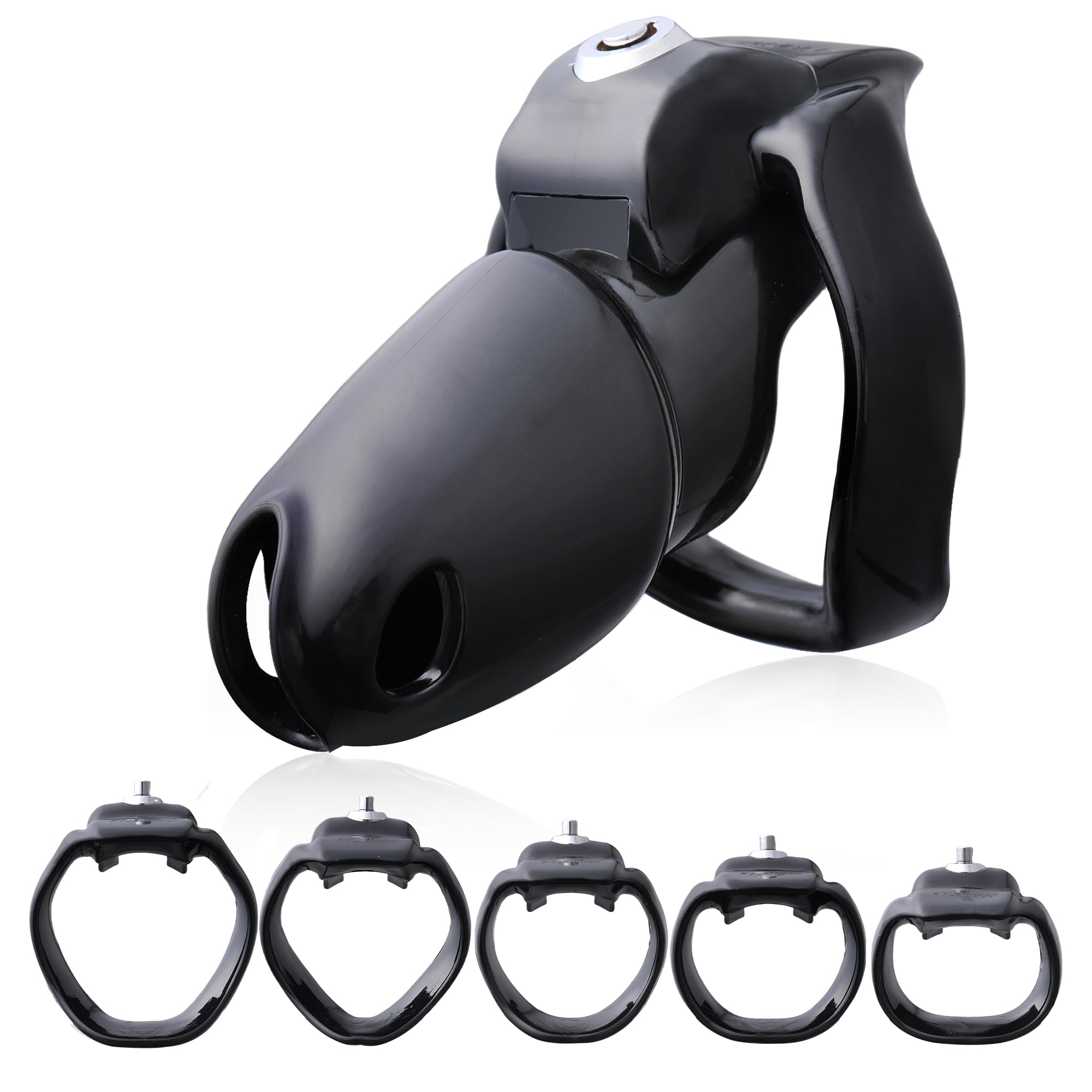 HT-V5 Male Chastity Cage - Lightweight Resin Male Chastity Cage with Click&Lock Key | Ergonomic Design| Bondage Gear &Adult Sex Toy for Men – Includes 5 Ring Sizes (Black, Maxi) Maxi Black