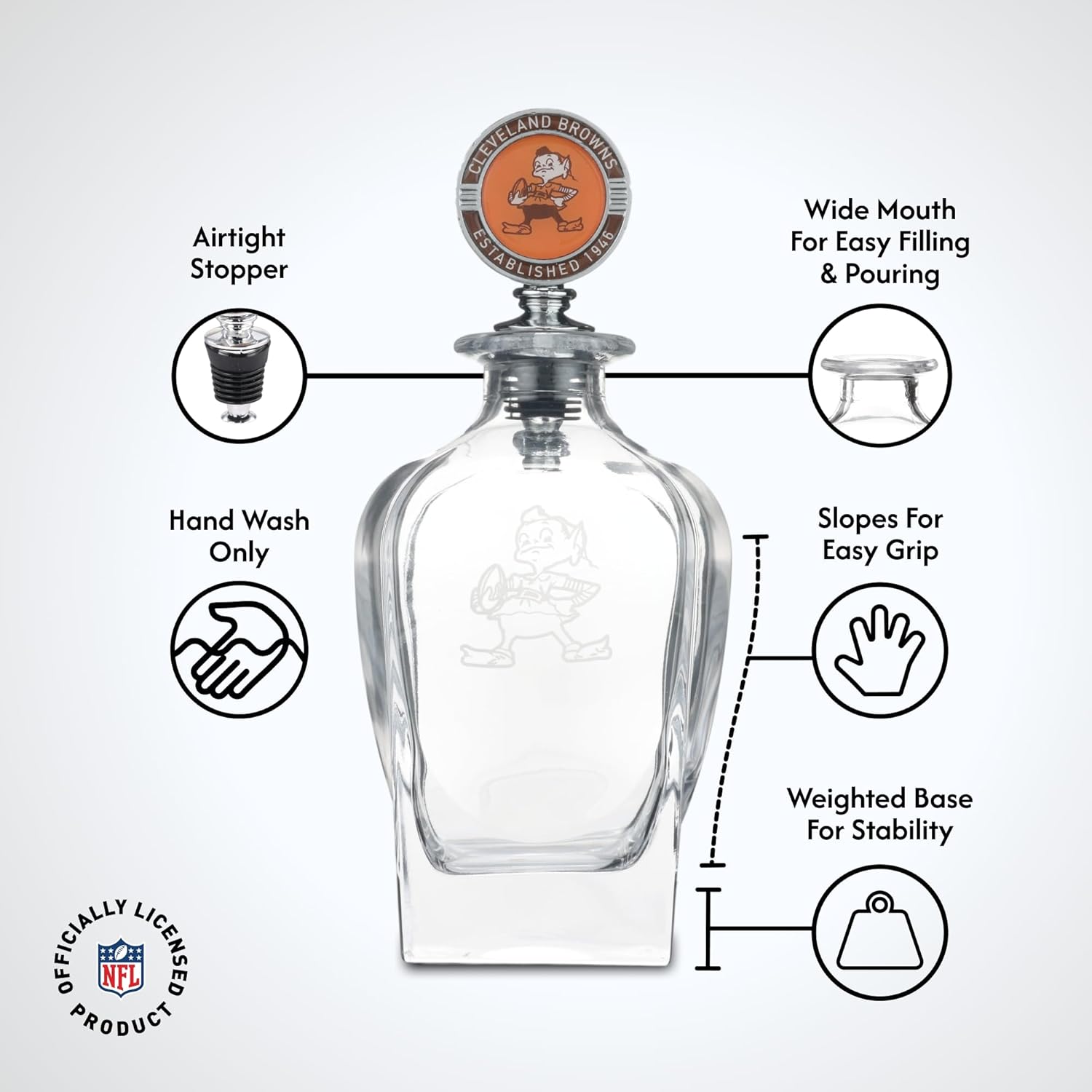 The Memory Company Officially Licensed NFL Team Spirit Decanter Set - Premium Glass Decanter with Team Mascot Stopper, 750ml Capacity, Official NFL Licensed Bar Collection, Whiskey Bourbon Gift - Image 6