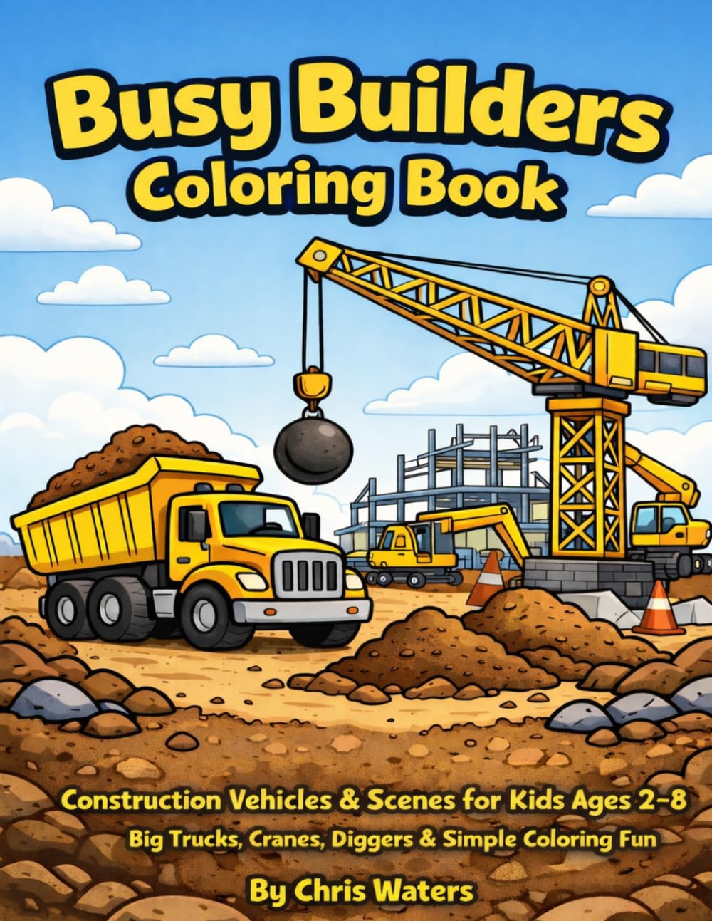 Busy Builders Coloring Book: Construction Vehicles & Scenes for Kids Ages 2-8. Big Trucks, Cranes, Diggers, & Simple Coloring Fun. (B&C Kids Coloring Books)