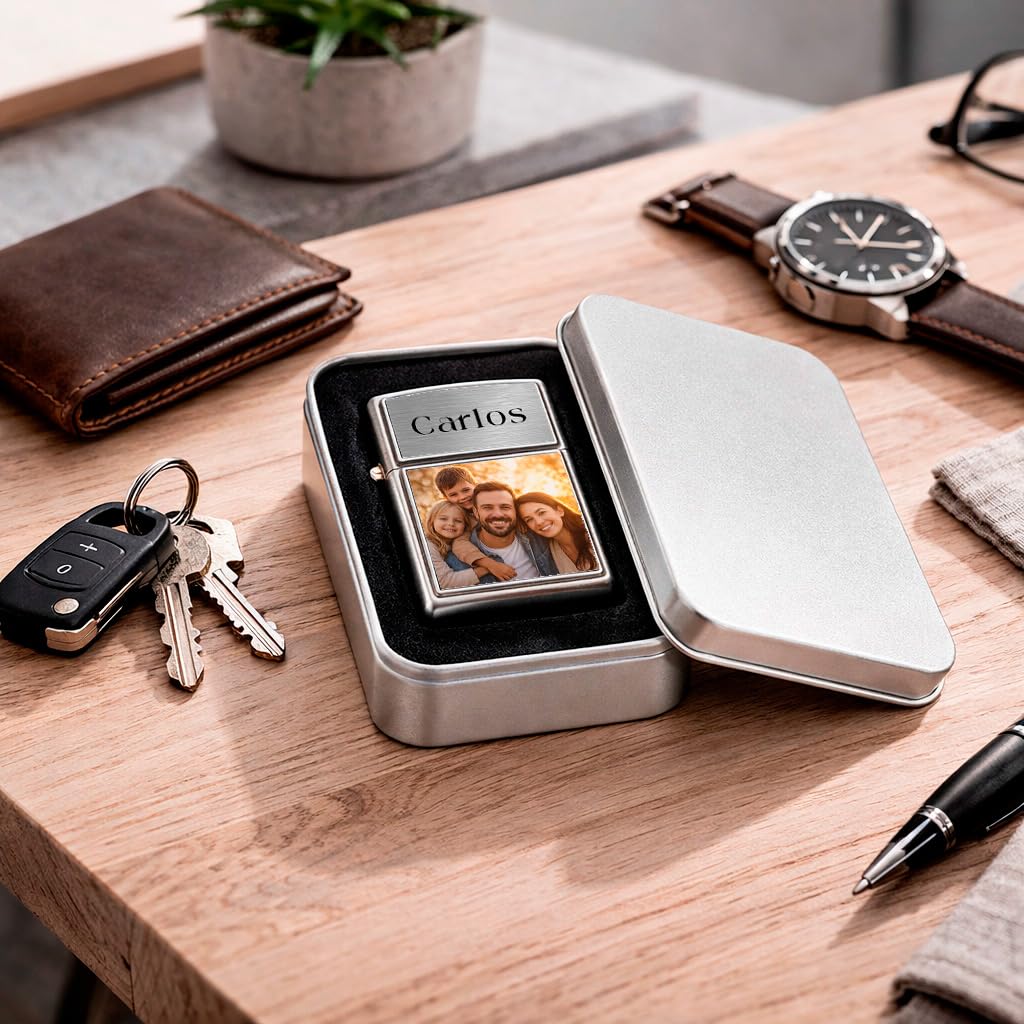 Mechero Personalizado con Foto y Caja Regalo para Hombre, Regalo Papá