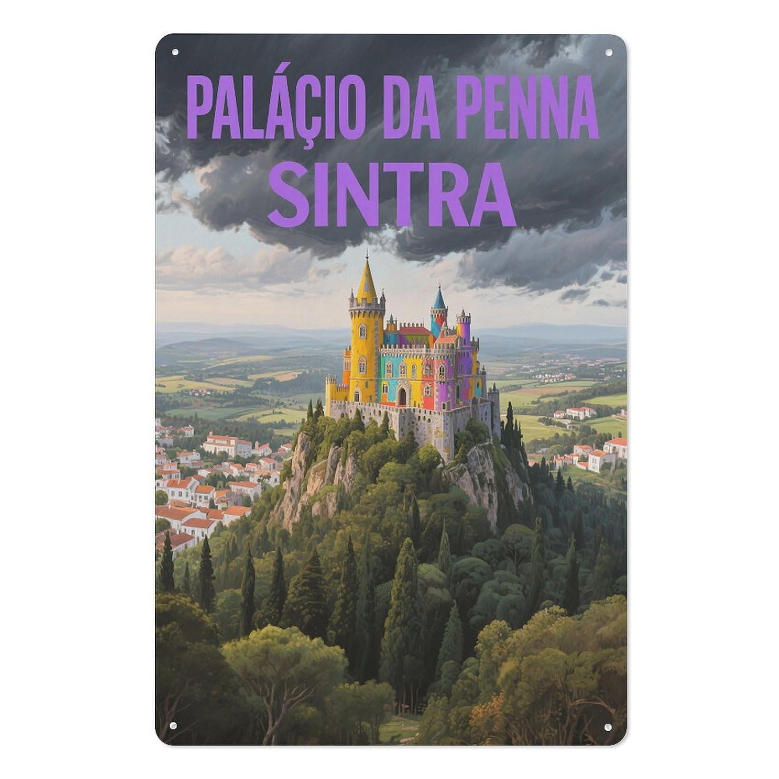 Palacio Da Pena Sintra Retro Design Tin Paintings Vintage Tin Sign 08x12inch(20x30cm) Wall Art for Home Office Bedroom Living Room Cafes Wall Decor