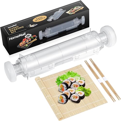 Miniatura 3 de HomeMall Kit de fabricación de sushi, máquina de bazucas de sushi con alfombrillas de bambú y palillos, adecuado para principiantes y profesionales,