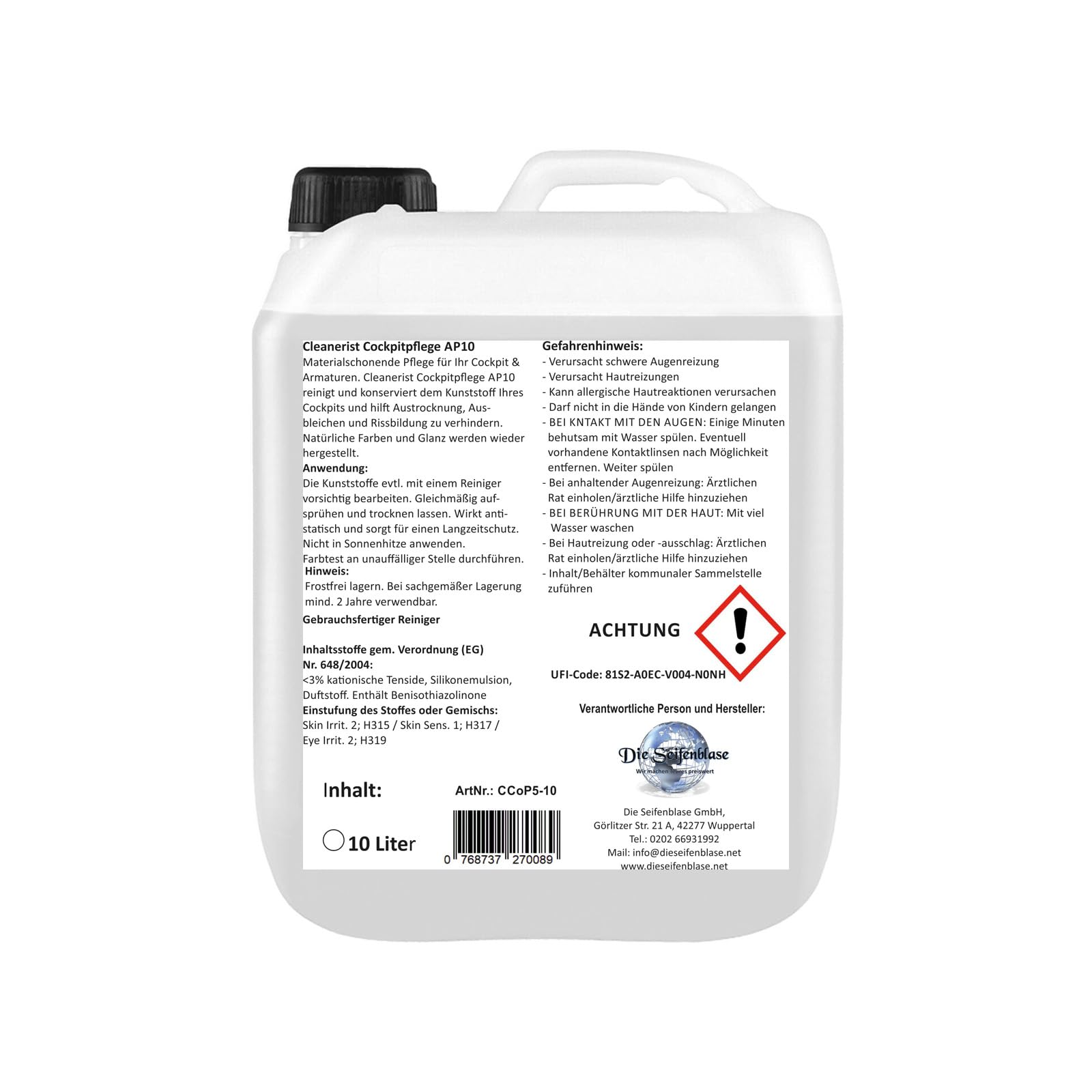 Die Seifenblase 10 Liter Cleanerist AP10 Cockpitpflege Cockpitreiniger Cockpitspray Kunststoffpflege