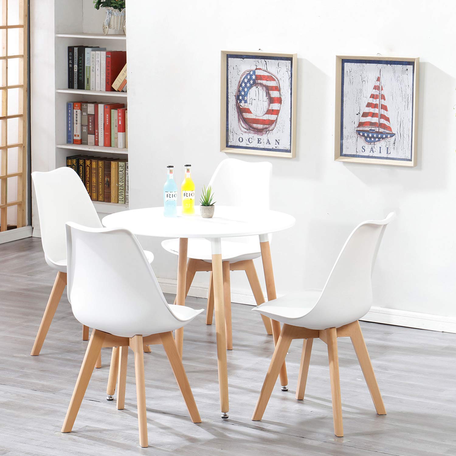 BenyLed Set di 6 Sedie da Pranzo a Forma di Tulipano con Seduta Imbottita e Gambe in Legno di Faggio, ideali per Sala da Pranzo, Cucina, Soggiorno, Bar, Bianco