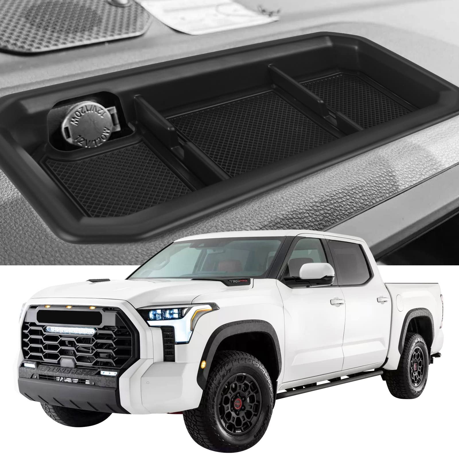 Heran Center Console Dash Storage Tray Compatible with 2022 Toyota Tundra，Center Console Mobile Phone Bracket Navigation Stand Storage Box with Anti-Slip Backing Liner