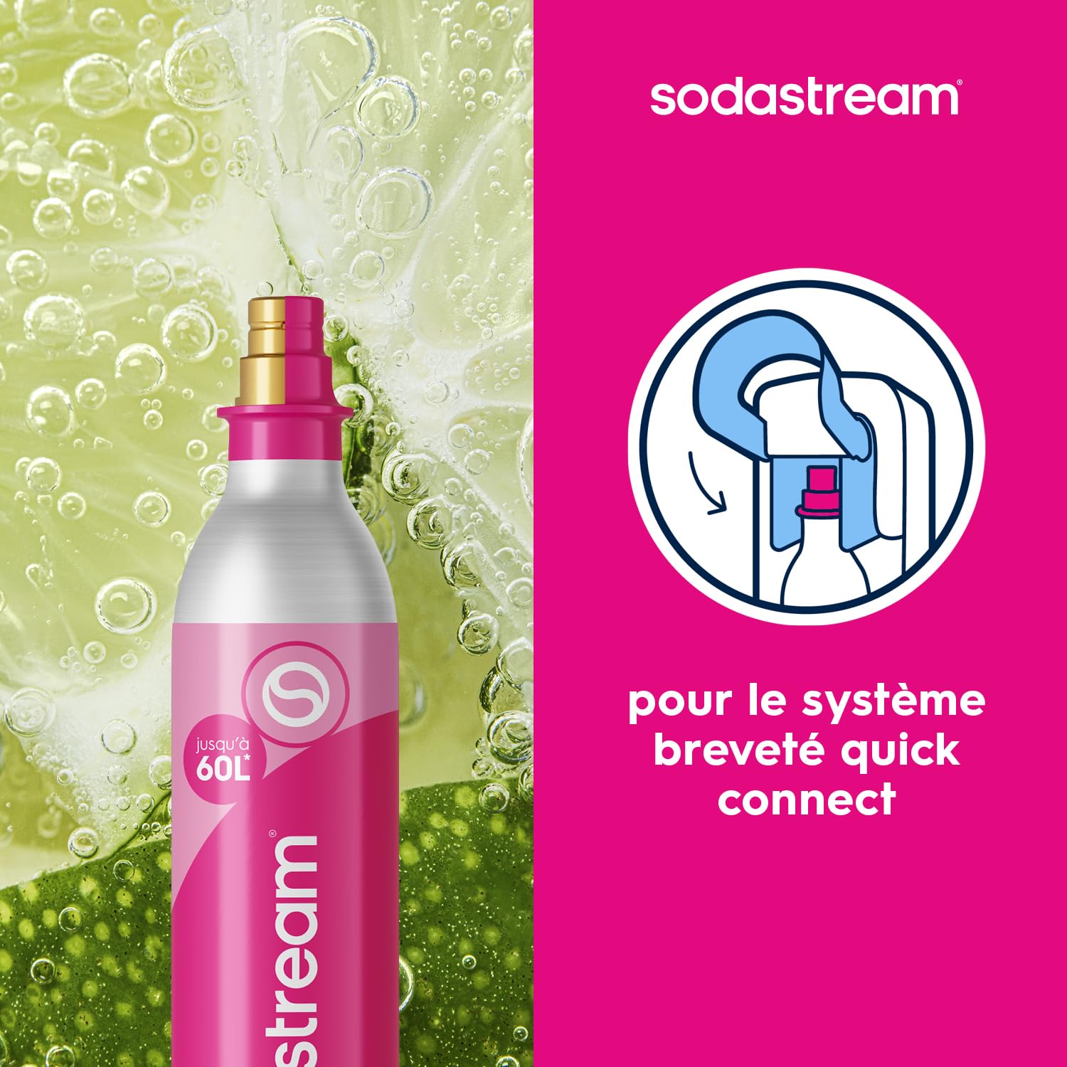 Sodastream Lot de 2 cylindres de gaz CO₂ à clipser Quick Connect – Jusqu’à 120L de boissons pétillantes, compatible avec les machines Terra, Art, Duo, Ensō et E-Terra, rose