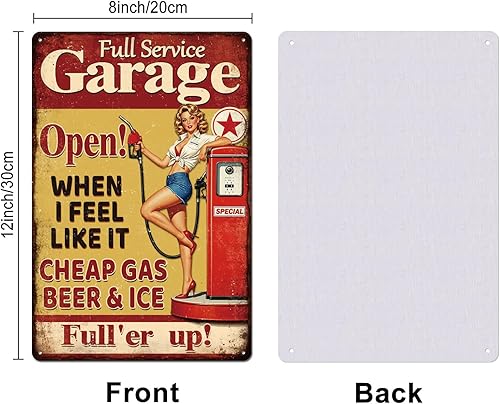 Miniatura 2 de GLOBLELAND Letrero de metal de 12 x 8 pulgadas para garaje de servicio completo, divertido letrero de decoración de estaño para estación de