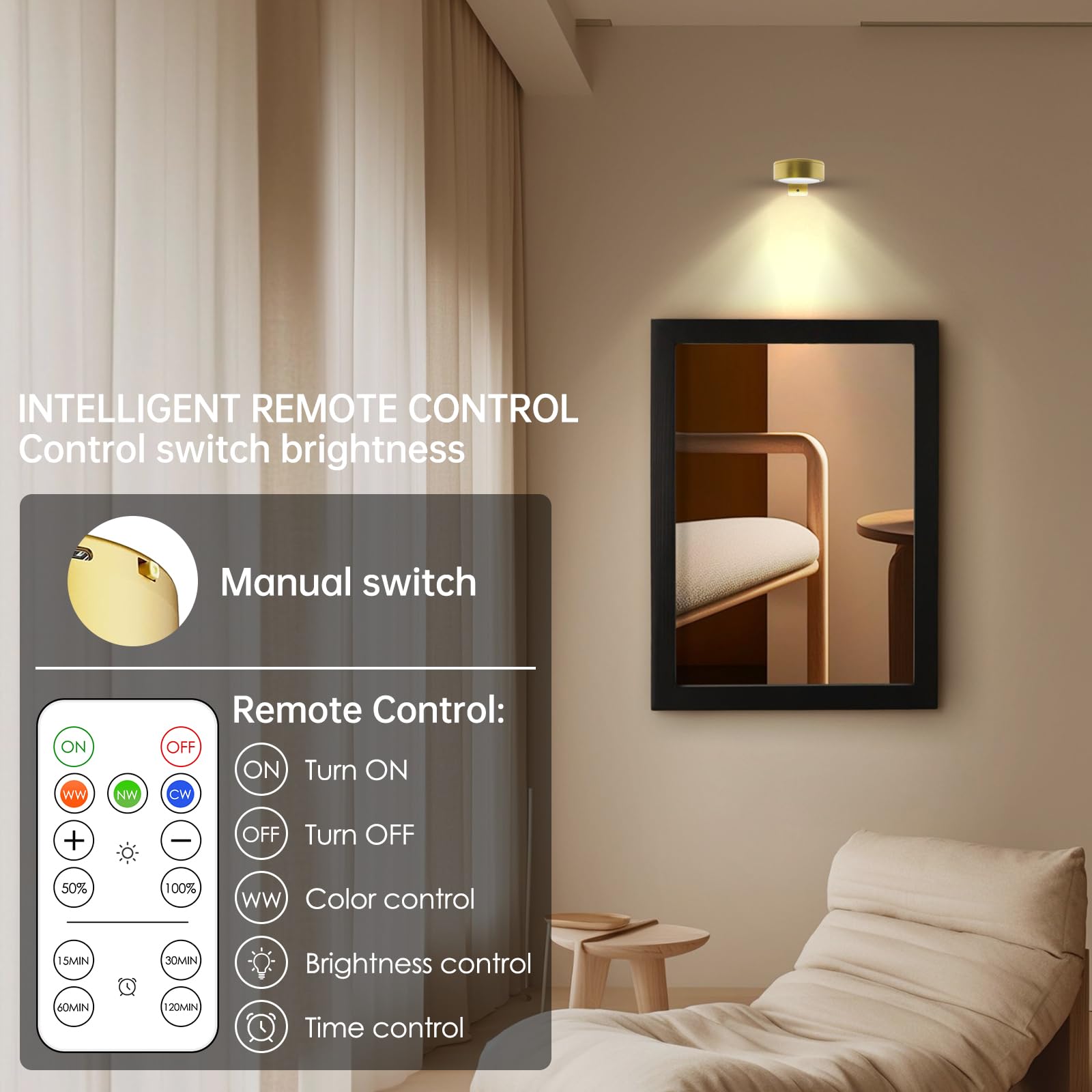 3 Pezzi Luce per Quadri a Batteria Telecomando, Lampada da Parete con Telecomando, Illuminazione Dell'Immagine Senza Fili, Ricaricabile USB Lampada da Muro, Dimmerabile, per Quadri, Vetrine